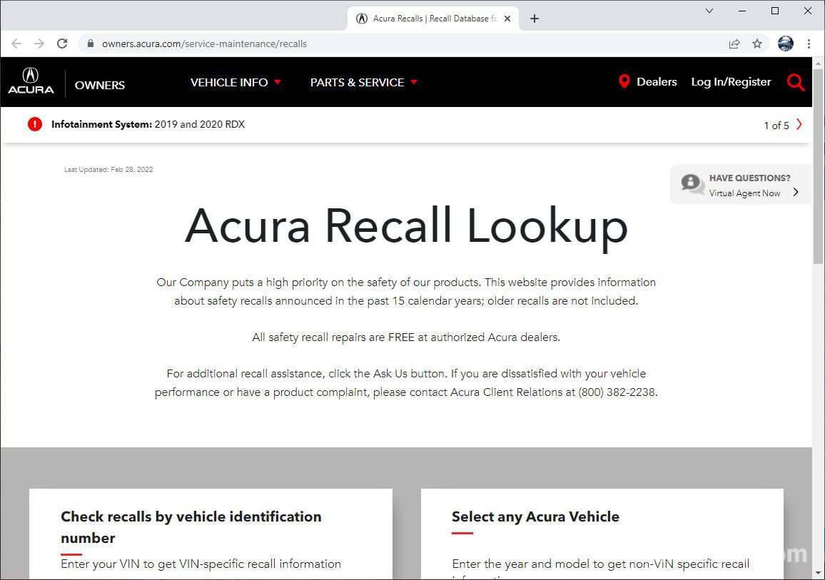 Acura 리콜데이터베이스 조회사이트, |bekomcar.com