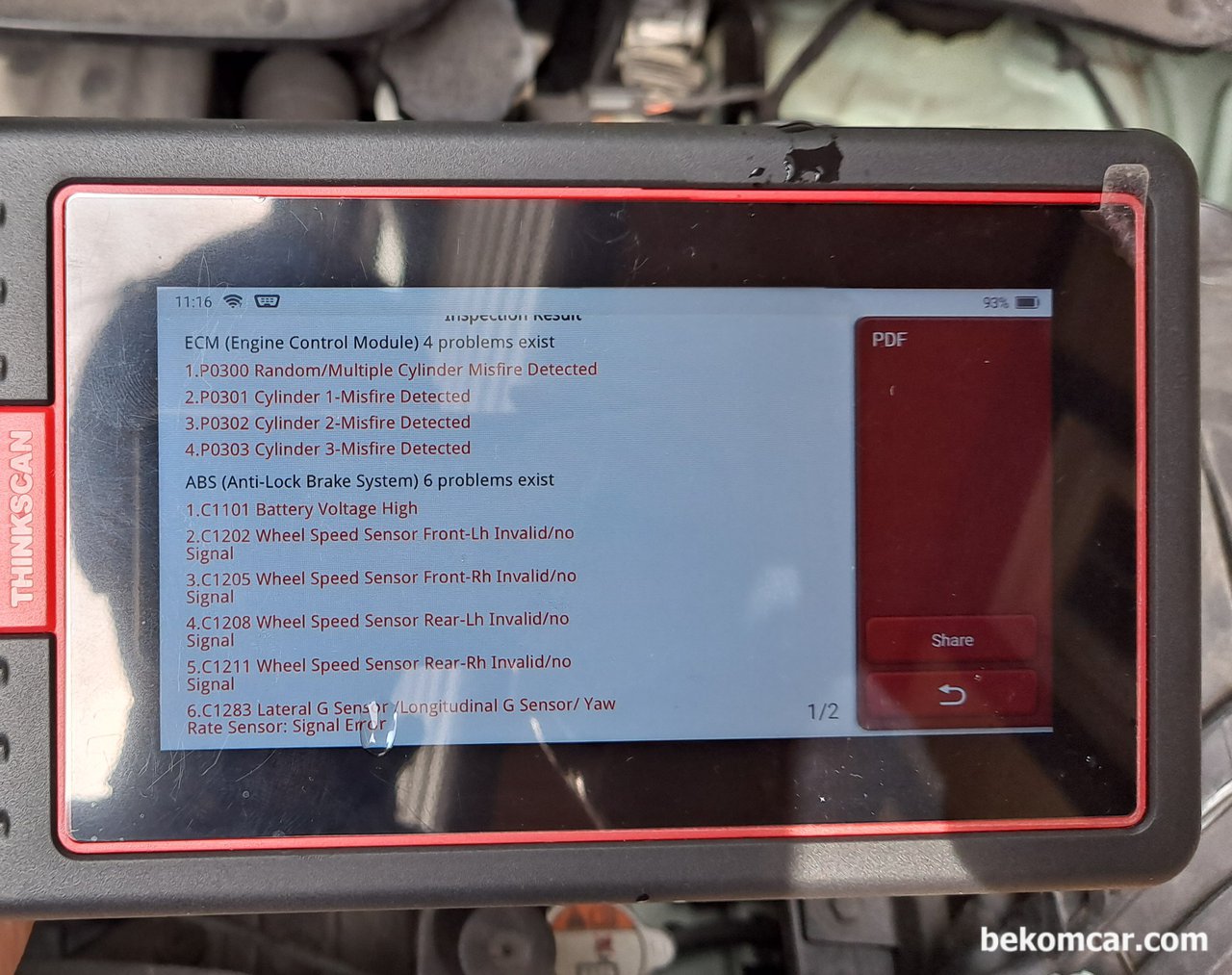 기아자동차 2016년 레이 고장코드 C1101 Battery Voltage High라고 뜨는데 뭐가 고장인가요? 카센터는 문제없다고 하고., 기아자동차 2016년 레이 고장코드 C1101 Battery Voltage High 상태 와 ABS 휠 스피드센서 오류와 실화 고장코드 진단결과.|bekomcar.com
