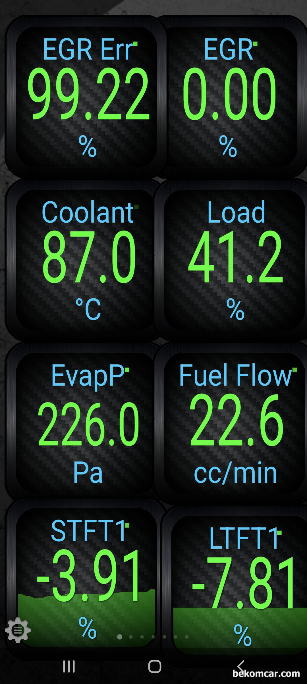 OBD2 스캔결과인데 측정결과가 정상인가요? 토요타 캠리 7세대 2.5L 차량입니다., 연료보정값이 농후로 경계선에 있는 주의상태이다. EGR은 열림고착 가능성이 있어 추가적인 확인이 필요하다. 단기 및 장기연료보정값이 +-10%이내를 보통 정상범위로 규정한다.|بيكومكار (bekomcar)
