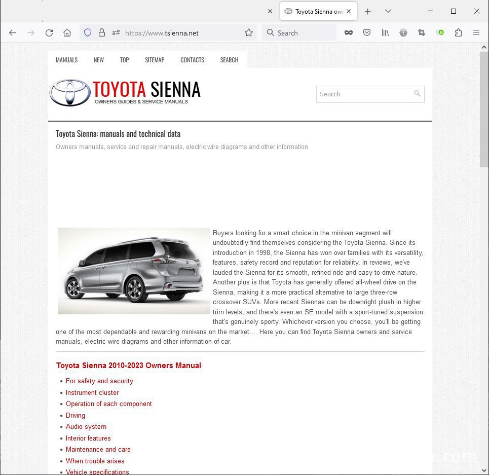 Toyota Sienna: manuals and technical data, |ベコムカー (bekomcar)