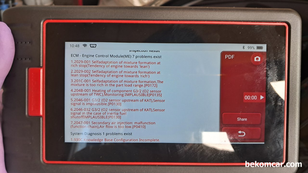 P0172 농후? P0171 희박? OL? CL? E200K 사례, 벤츠 W211 E200K 1.8L, 고장코드가 연료과다 농후인 P0172 이다. 2차에어펌프 P0410 고장코드도 있다.|بيكومكار (bekomcar)