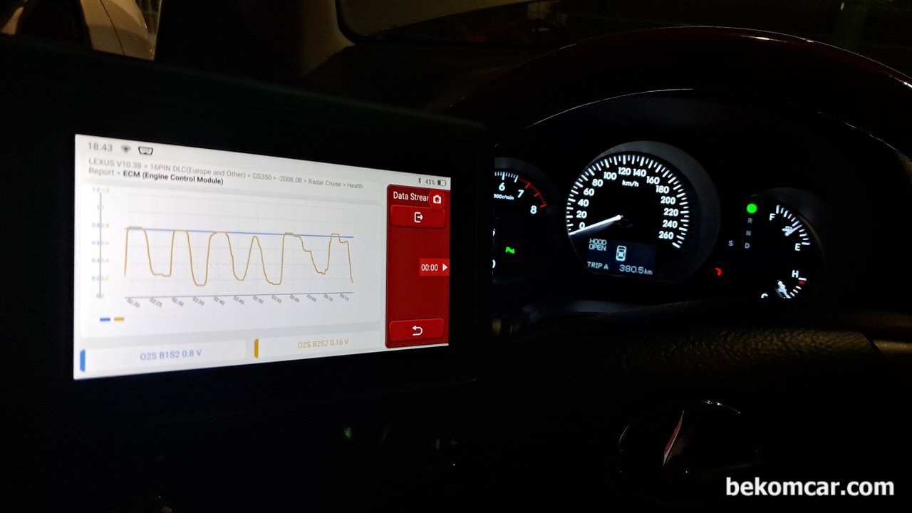 2007 렉서스 GS350, P0430촉매고장 진단정비, 촉매효율저하 확인과정이다. 4~5가지 방법으로 크로스 체크하여 진짜촉매 이슈인지 재 검증하는 진단 절차이다. 초기 촉매효율저하가 사실상 여러측면검토 결과 확정적이다. 다만 촉매효율저하 초기 상태인점이 다행이다. 2007 렉서스 GS350 건강검진 및 맞춤식정비 사례이다.|بيكومكار (bekomcar)