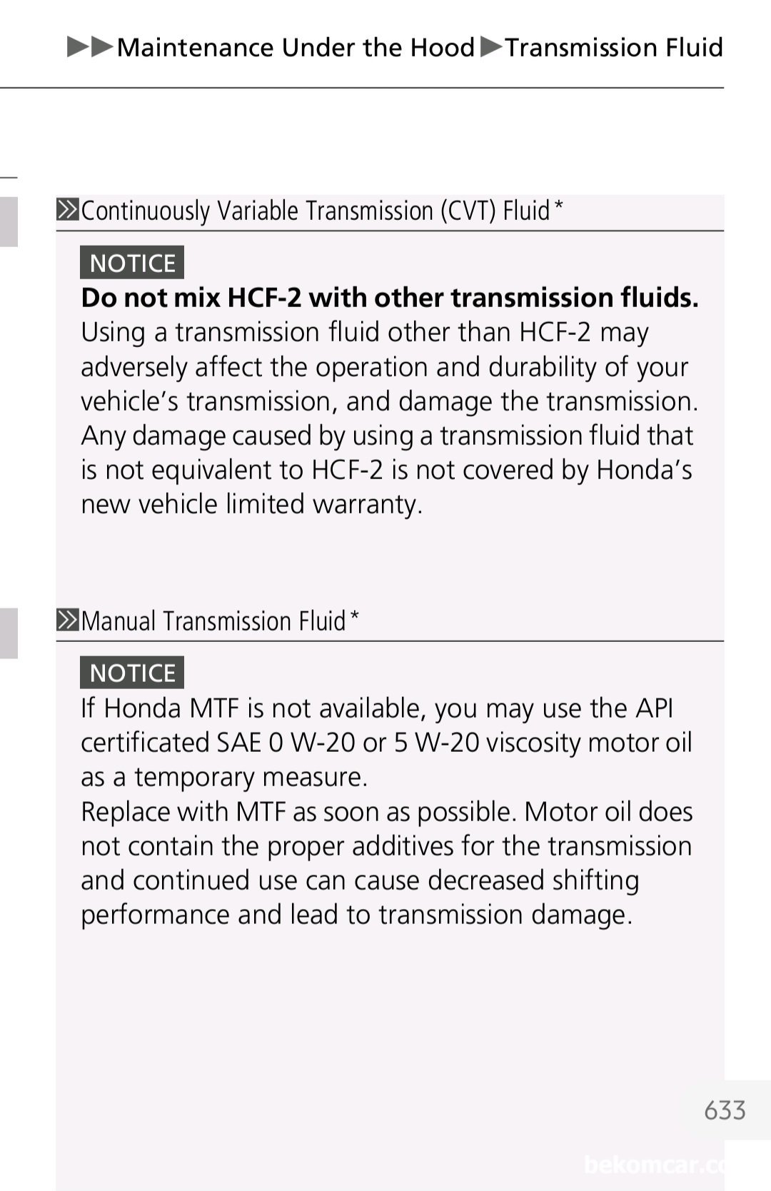 혼다 CVT미션액 교환시 주의점, 혼다 영문메뉴얼, 혼다 CVT미션액 교환시 주의점, 혼다 영문메뉴얼
Source: Page 632, 2020 Honda Accord Owner Manual|베콤카 (bekomcar.com)