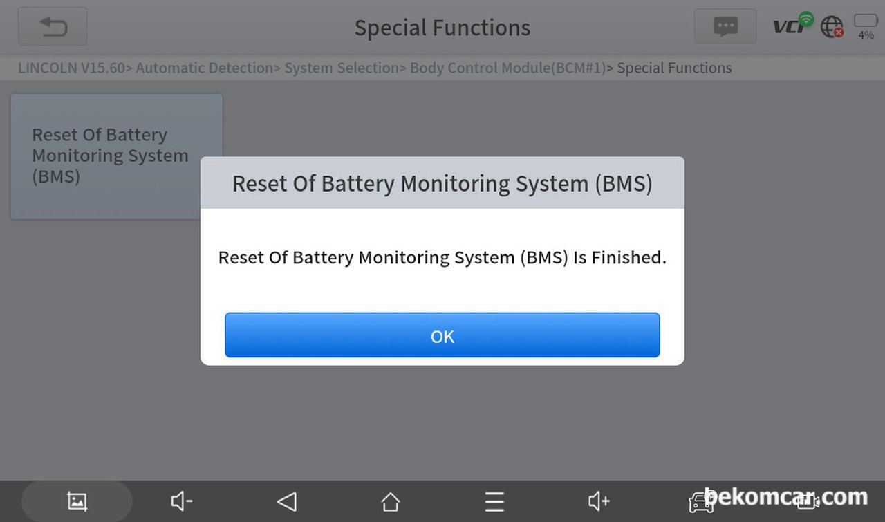 2018 링컨 MKX AGM 배터리 교환후 BMS리셋 필수, 베콤카 진단차량은 2018년 링컨 MKX 이다. AGM 배터리 교환후에 BMS 리셋을 해준다. BMS 리셋작업은 오래걸리지 않으니 꼭 해주도록 한다.|베콤카 (bekomcar.com)