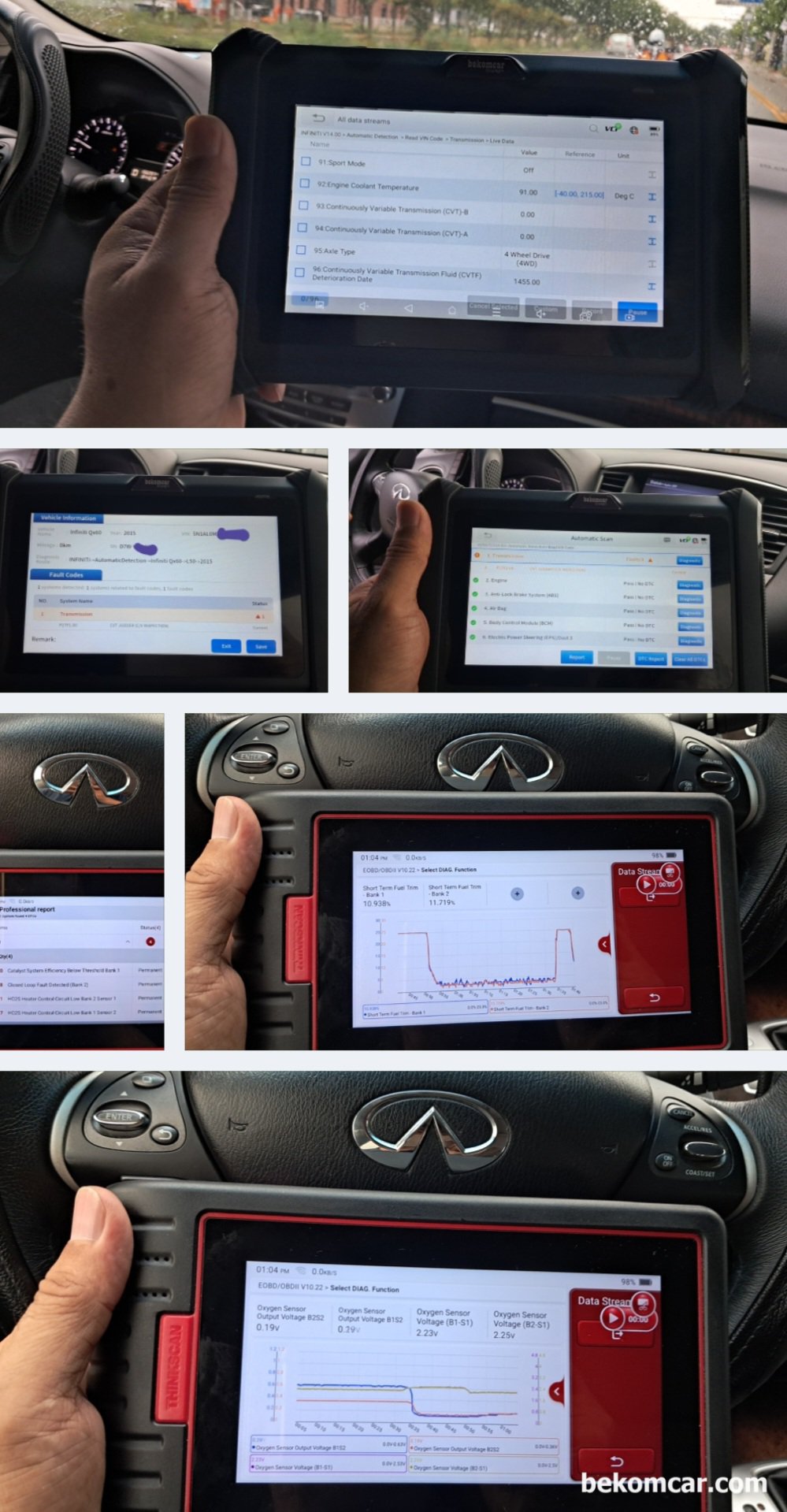 중고차구매점검, 무엇이 중요할까 생각해본다, 베콤카 중고차 점검차량은 인피니티 QX60 가솔린 차량이다. 진단기로 고장코드만 스캔하는것은 기본, 필요시 정밀진단을 한다. 사실 전장부분 고장은 운없으면 1년 넘어도 못 고치고 표시가 나지 않는경우도 있다. 눈 에 안보이는 전기. 전장 고장여부 파악은 중고차 구입시 중요한 점검사항이다. 베콤카는 차량진단을 전문으로, 전장부분 정밀진단 서비스레벨에 따라서 제공한다.|베콤카 차량정밀진단