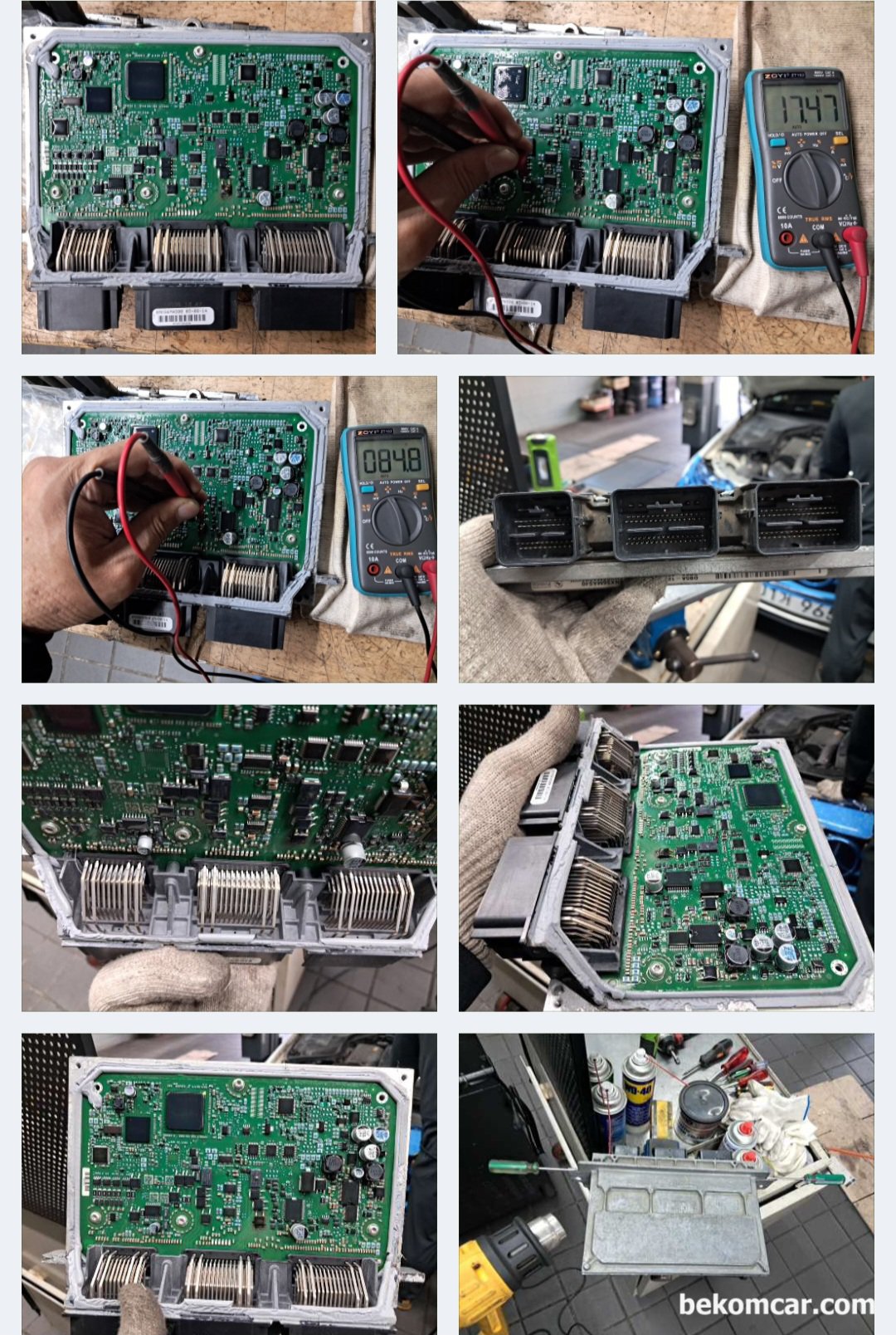 포드 익스플로러 실화 부조 ECU 진단, O.L 측정값이 반가울때, ECU 라고도 하는 ECM 엔진제어컴퓨터 이다. 점화플러그 로부터 시작하여 ECM 부품중 점화코일 작동스위치 까지 태운것으로 추정되는 상황이다. 예상대로 전자적스위치 트랜지스터가 과전류로 타버린 상태이다. 미국차 및 유럽차에서 자주 발생한다.|贝科姆汽车 (bekomcar)