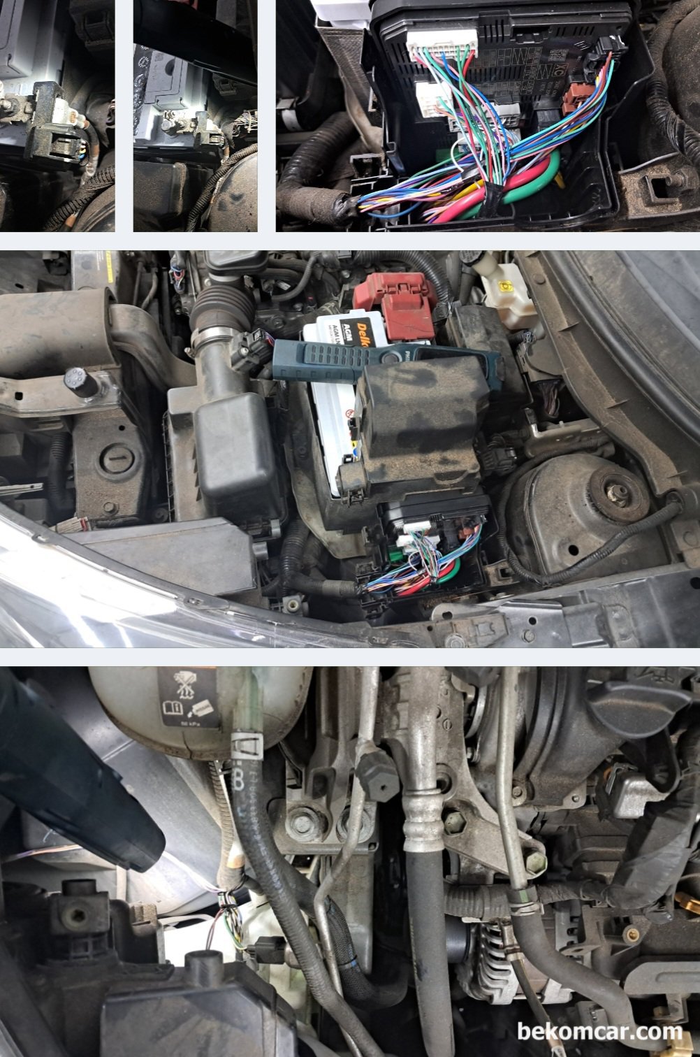 닛산 SUV Kicks 1.6L 엔진룸 점화코일등 구조, 닛산 SUV Kicks 1.6L 엔진룸에서 알터네이터 위치, ECU제어선등의 구조가 쉽게 접근이 가능하다.|贝科姆汽车 (bekomcar)