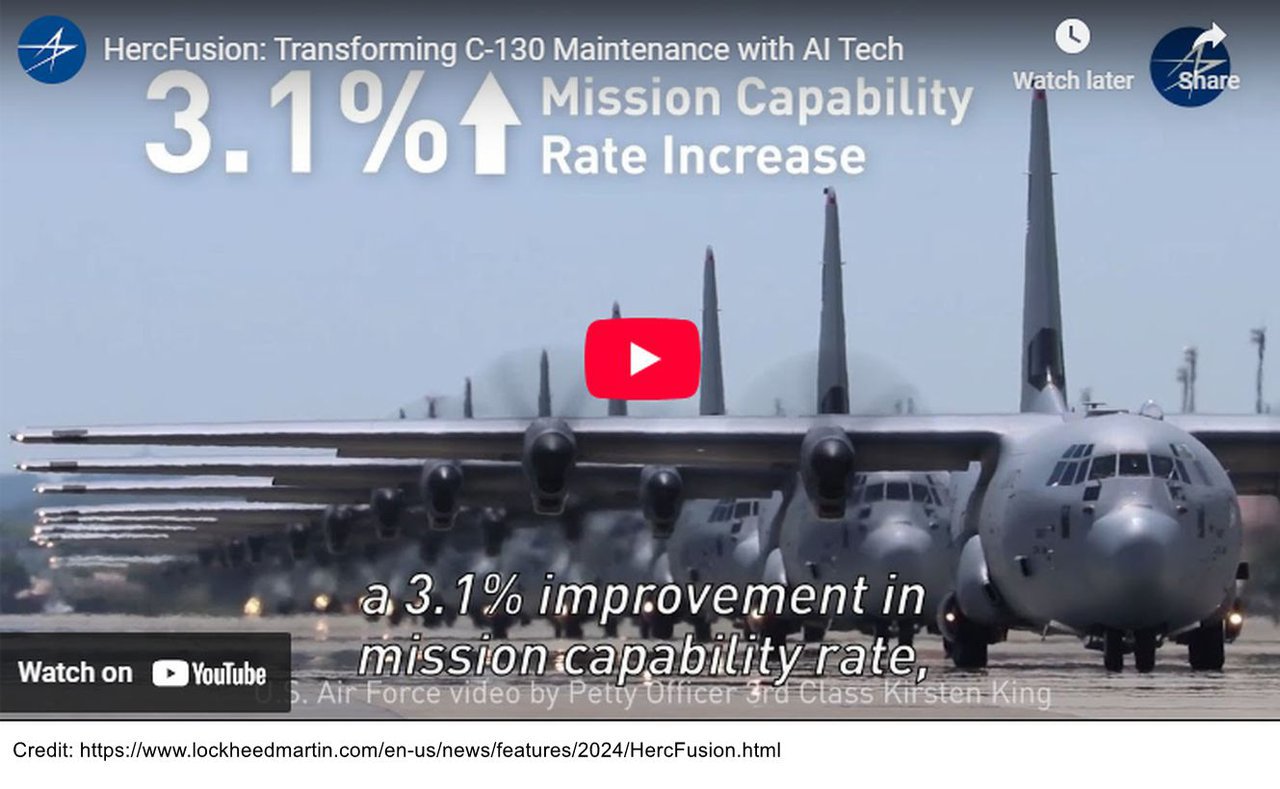 자동차정비사의 미래, 어떻게 준비해야 할까?, 미국 C-130J Super Hercules 군 수송기, 600개 센서가 1시간당 3GB 데이터 전송, AI에 의한 과학적 데이터분석에 의한 수송기운영으로 전략수행능력 3% 향상 그리고 연비 15% 향상을 가져왔다고 록히드마틴은 공개했다. Credit: https://www.lockheedmartin.com/en-us/news/features/2024/HercFusion.html|베콤카 차량정밀진단