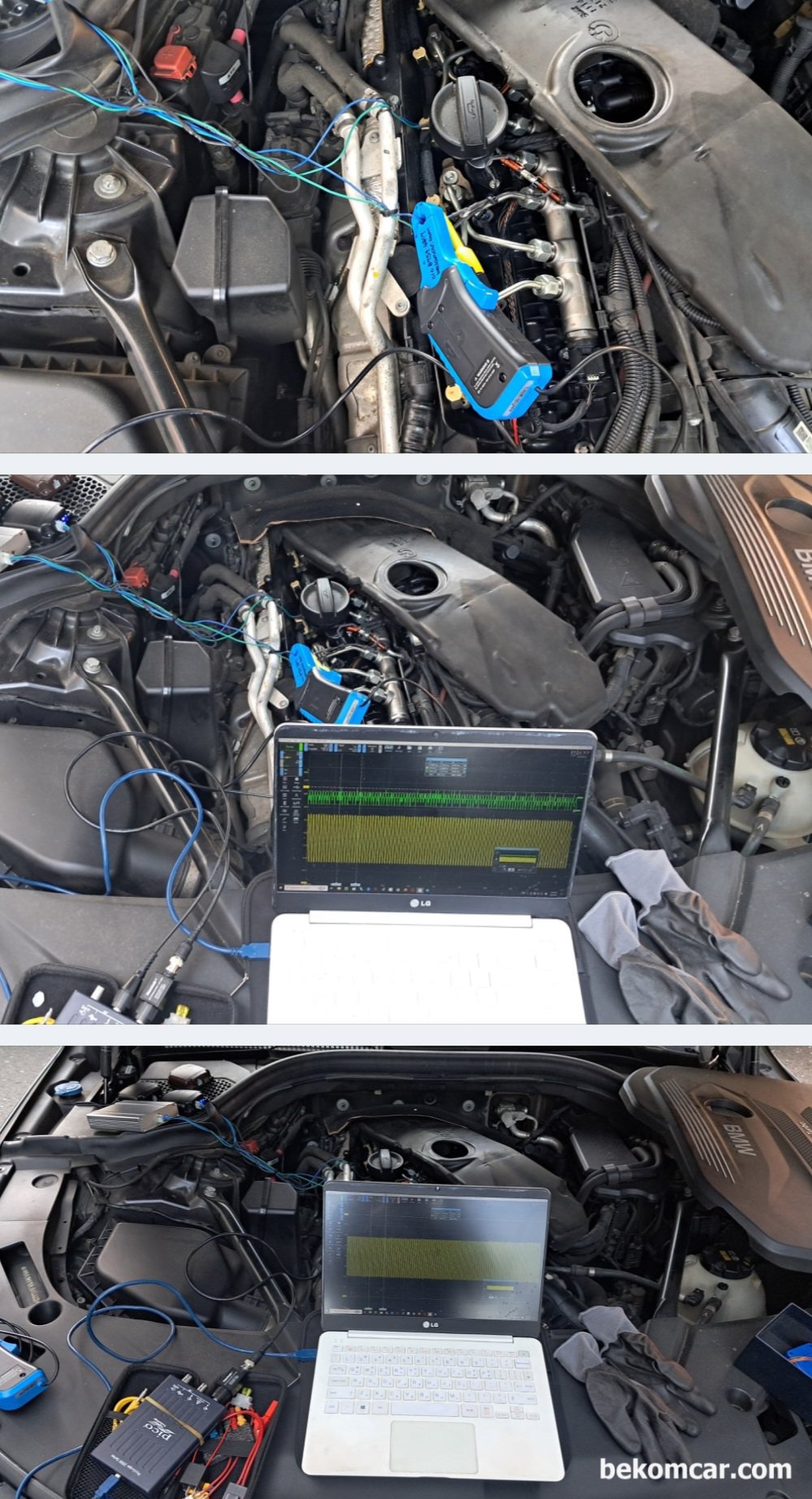 BMW 6GT에 연료향상 장치 DCM3000, DCM5000, DCM7000 파형 데이터 분석, DCM3000은 모터싸이클 부터 승용차까지 적용된다. DCM5000은 중형용도 그리고 DCM7000은 대용량이다. 각 각 파형을 측정하여 전압과 전류의 특성을 기록해둔다. 설치 차량은 BMW 6GT 이다.|bekomcar.com