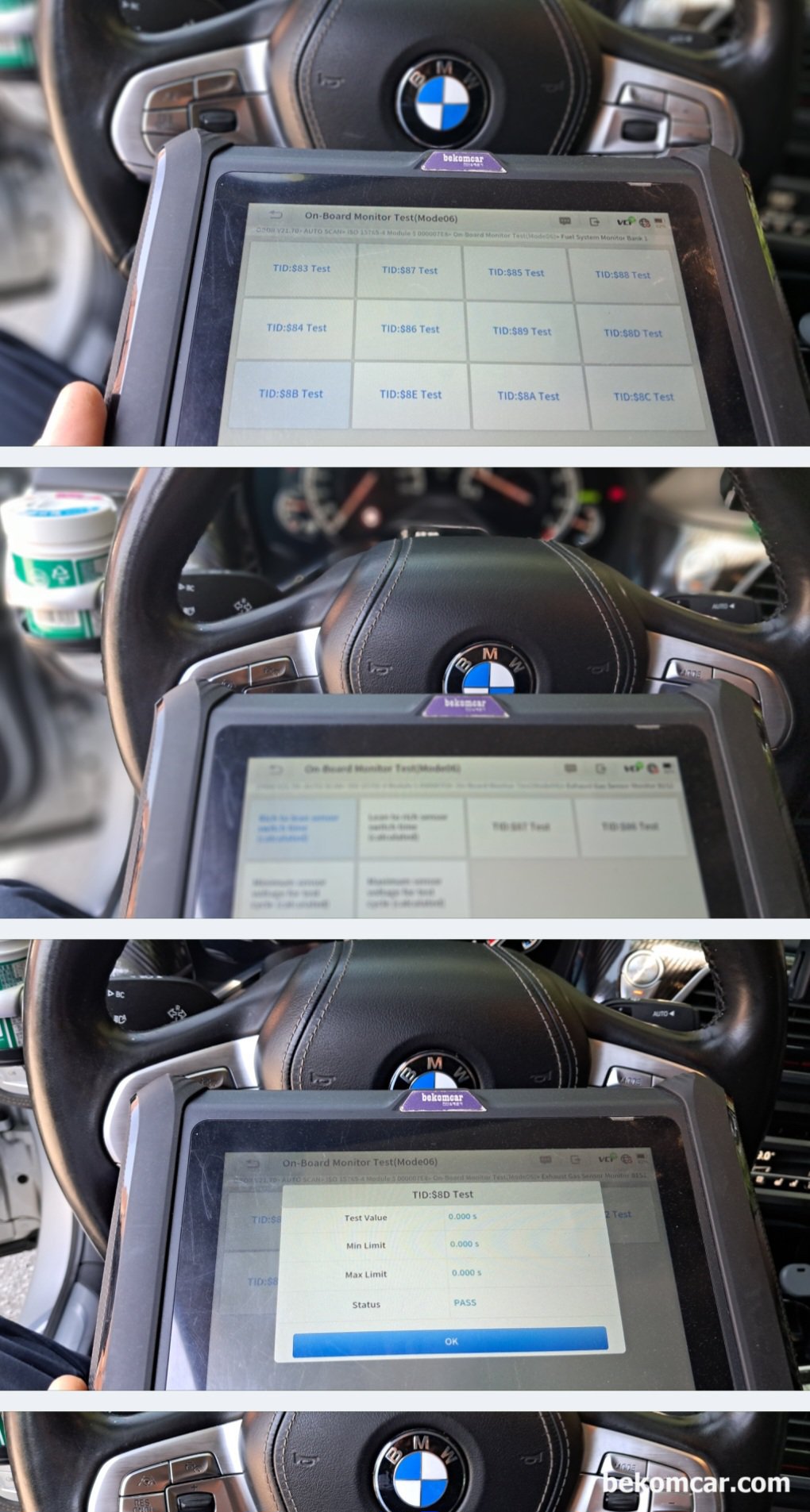 2016 BMW G12 740Li 촉매등 베콤카 건강검진 기록, BMW G12 740Li 전체시스템 스캐닝 과 Global OBD2 모드6등 데이터를 확인하여 분석한다. 실화, EVAP, EGR, 배기가스, 산소센서등 전체적신 상태를 진단한다.|ベコムカー (bekomcar)