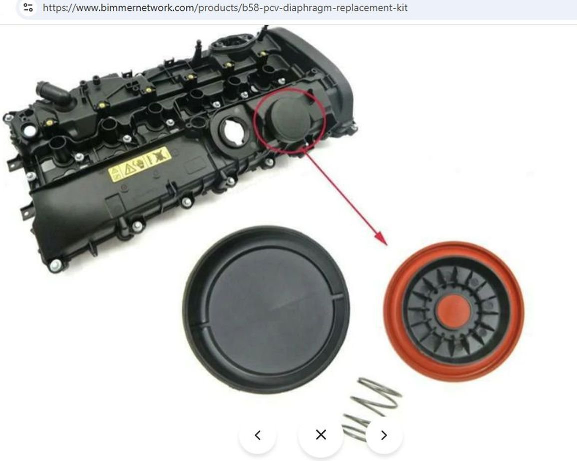 BMW G12 B58엔진 PCV (오일세퍼레이터), 머플러 흰연기와 소음의 원인가능성, BMW B58엔진 G12, 소음과 흰 매연 발생시 밸브커버 상단 엔진오일 투입구 바로 옆에 있는 PCV (오일세퍼레이터)를 점검해본다. Credit: bimmernetwork.com|베콤카 차량정밀진단