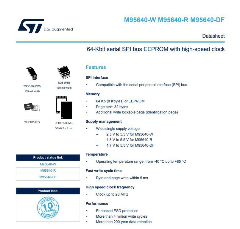포드 익스플로러등 ECU에 많이 사용되는 ST M95640 EEPROM, 기록으로 남긴다 포드차량에 많이 사용되는 ST M95640 EEPROM 이다. EEPROM은 자동차 엔진컴퓨터 ECU의 차대번호 키 등록정보등 저장장치이다. Credit & 자세한 정보는 https://www.st.com/resource/en/datasheet/m95640-df.pdf 를 참고한다.|베콤카 차량정밀진단