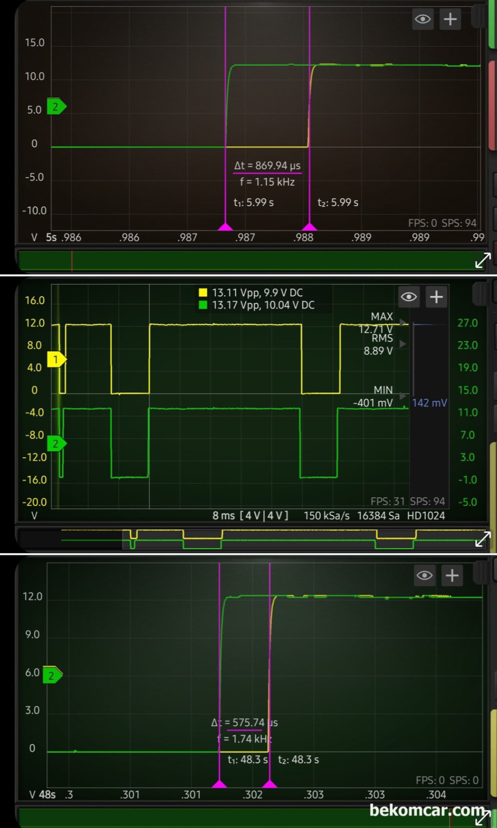 정비사 동료 경험과 지혜 총 동원, 고장코드 해결중, P0016 타이밍 고장코드 파형 분석중이다. 포르쉐 가변밸브 기술 VarioCam Plus 에 기본적인 캠어드저스터 & OCV 그리고 ECM 제어변수 등 여러가지 고장원인 변수가 있다. 기계적인 과 ECM 과의 머리싸움 이 되어버린 상태이다.|بيكومكار  (bekomcar)