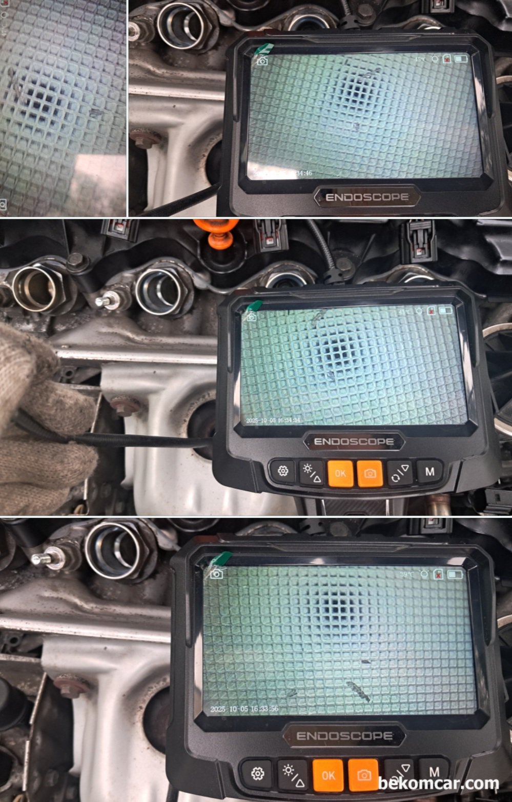 산소센서2번 파형 & 촉매 효율저하 내시경 검사. 시빅 1.8L 사례, 촉매 표면에 흑 점 처럼 확인되고 약 4~5개 정도의 이물질이 확인된다. 무우 말라깽이 처럼 된 것이다. 제거해준다. 다행히 혼다 시빅 1.8의 경우 촉매 위치가 좋아서 내시경 검사 및 이물질 제거하기에 편리하다. 촉매 상태를 알 수 있는 산소센서2번 파형은 사실상 촉매 효율저하 상태와 차이가 없을 정도로 측정 되고 있다. 2000km정도 주행 후 추가 모니터링 한다.|بيكومكار  (bekomcar)