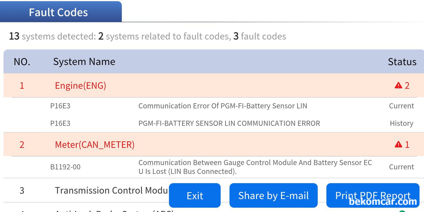 혼다 어코드 'Check Charging System' P16E3 & B1192 LIN 통신에러 진단과정, 혼다 어코드 9세대 'Check Charging System'  스캐닝 고장코드 'P16E3 PGM-FI Battery Sensor LIN Communication Error' 와 'B1192 Communication Between Gauge Control Module And Battery Sensor ECU is Lost (LIN Bus Connected)' 가 확인된다. 하나씩 전장적인 점검 과정을 기록으로 남긴다.|بيكومكار  (bekomcar)