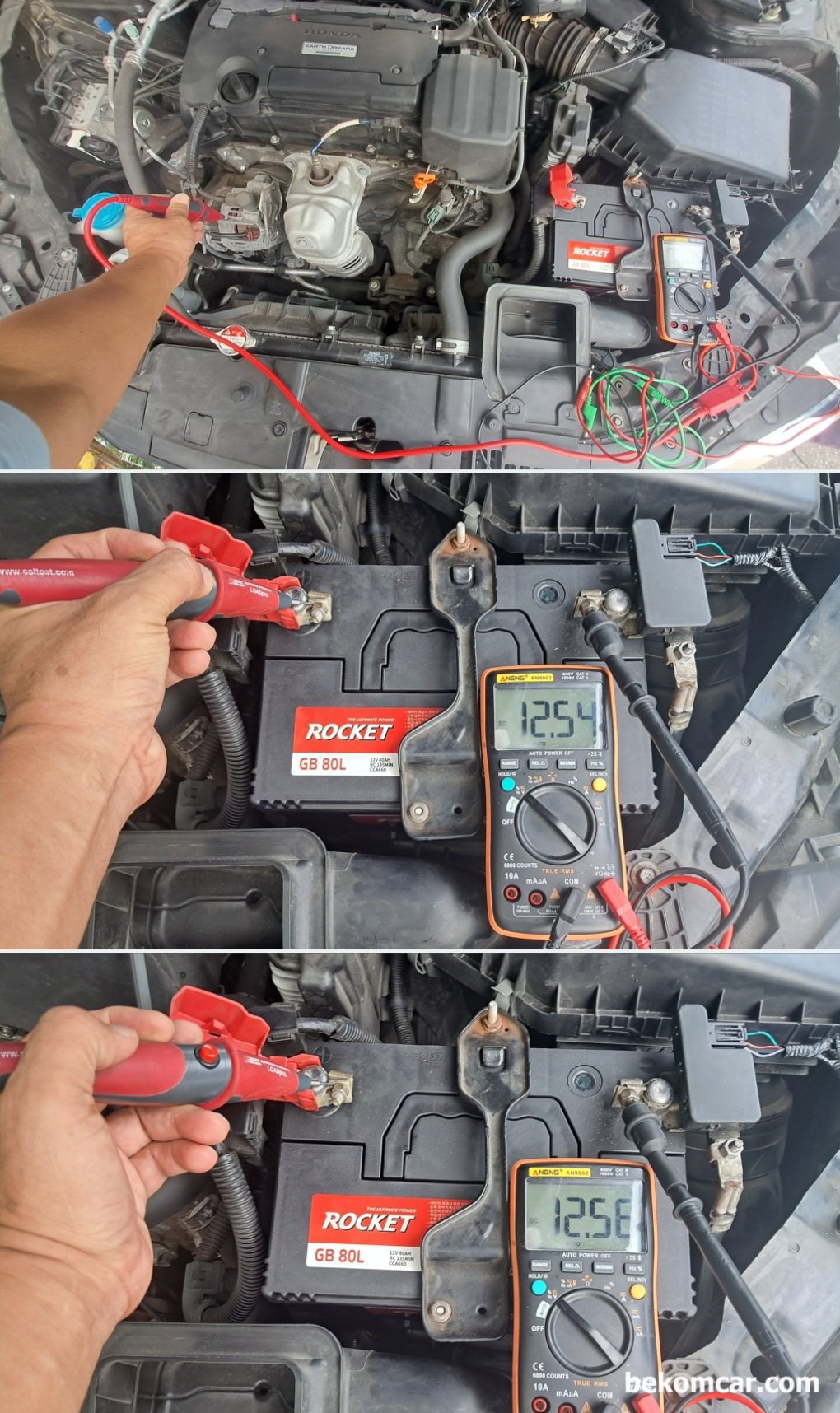 혼다 어코드 'Check Charging System' P16E3 & B1192 고장코드 전압강하 및 기본점검 기록, 혼다 어코드 P16E3 & B1192 고장코드 진단 과정중 부하전압 강하를 측정한다. 부하전압 강하 측정 확인은 모든 전기 전자 고장 진단시 필수 점검 항목이다. 배터리 케이블 간 부하 전압 강하는 약 10mV정도로 사실상 부하전압 강하가 없다.  모든 전압 강하는 부하 전압 강하 측정을 해야한다.|بيكومكار  (bekomcar)