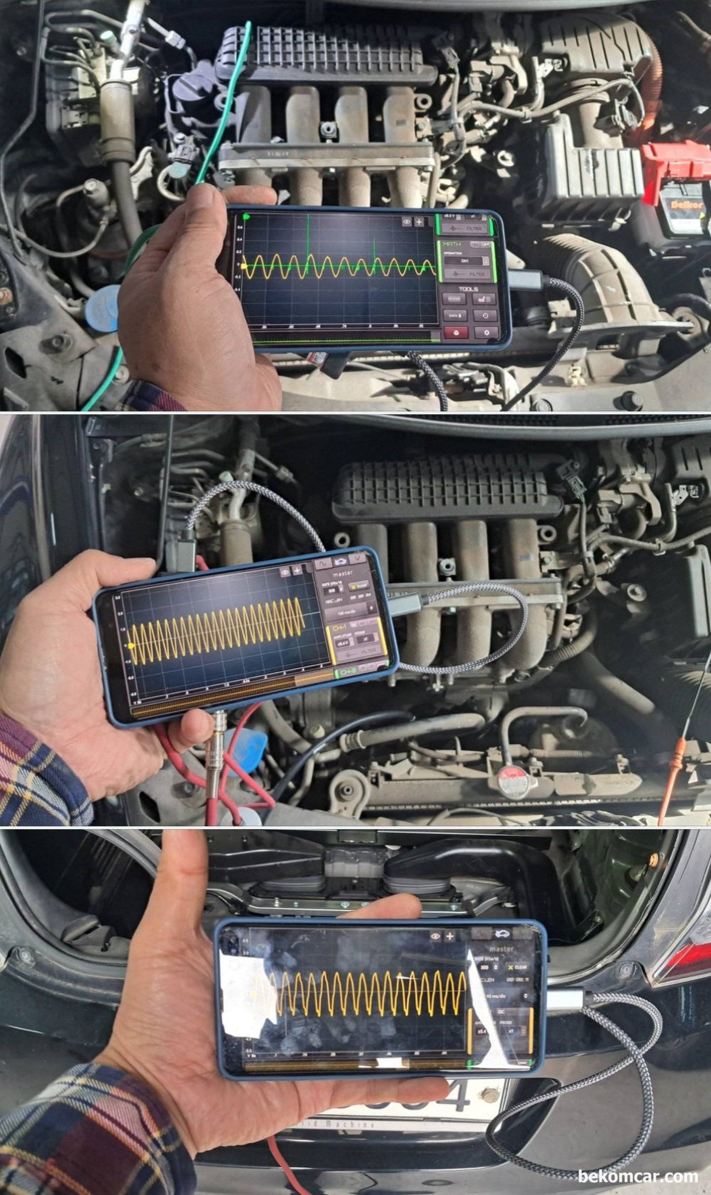 정비사 필수 측정장비 오실로스코프 HScope 소개, 자료저장 및 공유기능, 마틴 로렌 (Martin Loren) HScope 스코프를 실제로 혼다 CRZ 하이브리드 차량에서 사용하고 있다. 헤드가스켓 누수, 피스톤링 손상, 밸브간극(배기) 틀어짐 측정 및 점화파형등 측정을 쉽게 누구나 할 수 있다. 그만큼 정비 시간이 빨라지고 진단의 정확성이 높아진다.|베콤카 차량정밀진단
