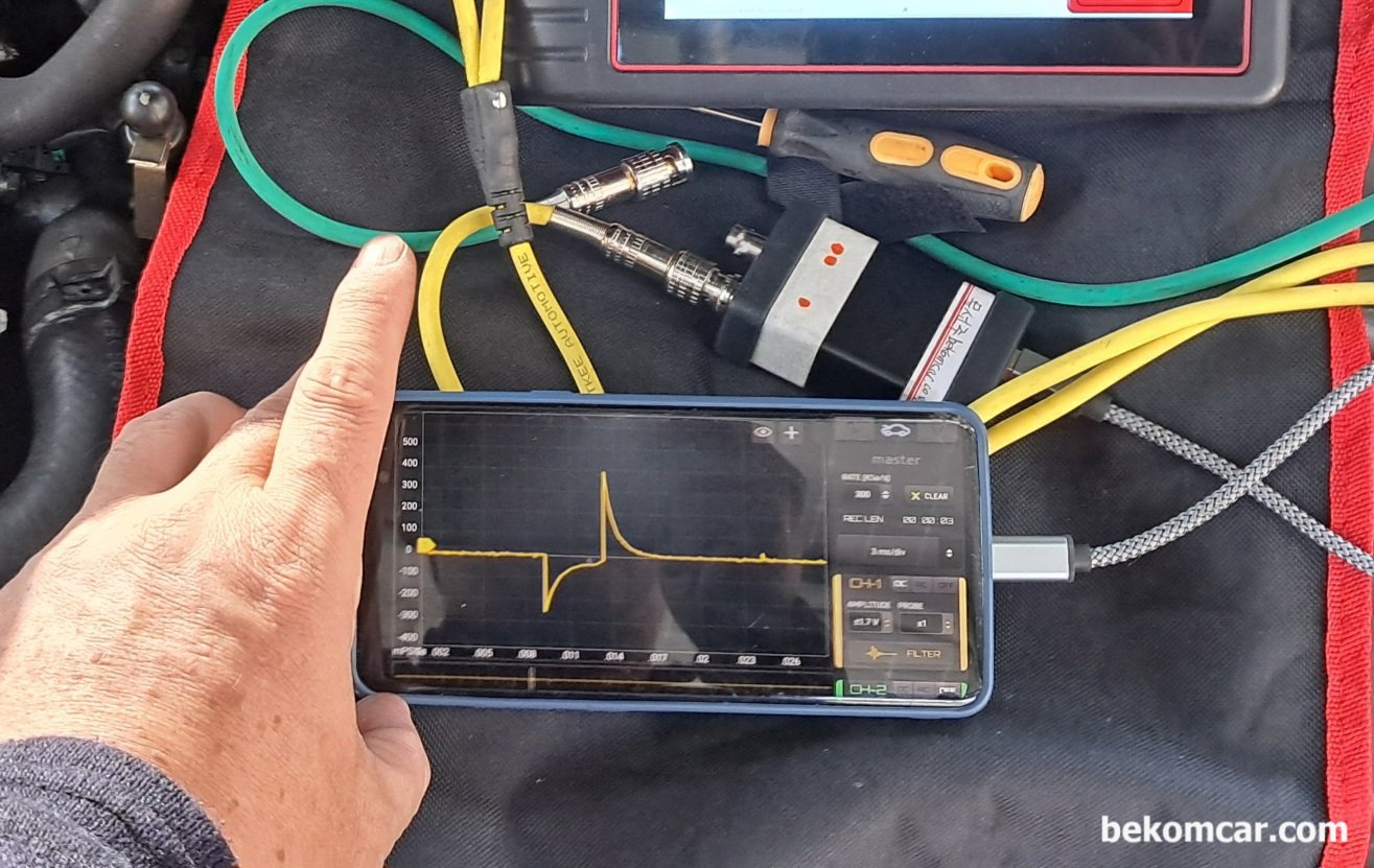 2006년 르노삼성 SM7 2.3L V6 P0303 실화진단 (점화2차파형, 점화코일. 플러그), 2006년 르노삼성 SM7 2.3L V6 P0303 실화진단 과정 기록,  점화2차 파형분석을 보면 점화코일 및 점화플러그 부분에서 전형적인 코일이나 플러그 고장파형이다.|贝科姆汽车 (bekomcar)