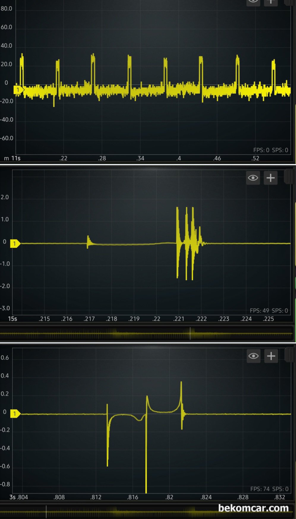2006년 르노삼성 SM7 2.3L V6 P0303 실화진단 (점화2차파형, 점화코일. 플러그), 2006년 르노삼성 SM7 2.3L V6 P0303 실화진단 과정 기록이다. 점화2차 파형을 측정한다.|贝科姆汽车 (bekomcar)