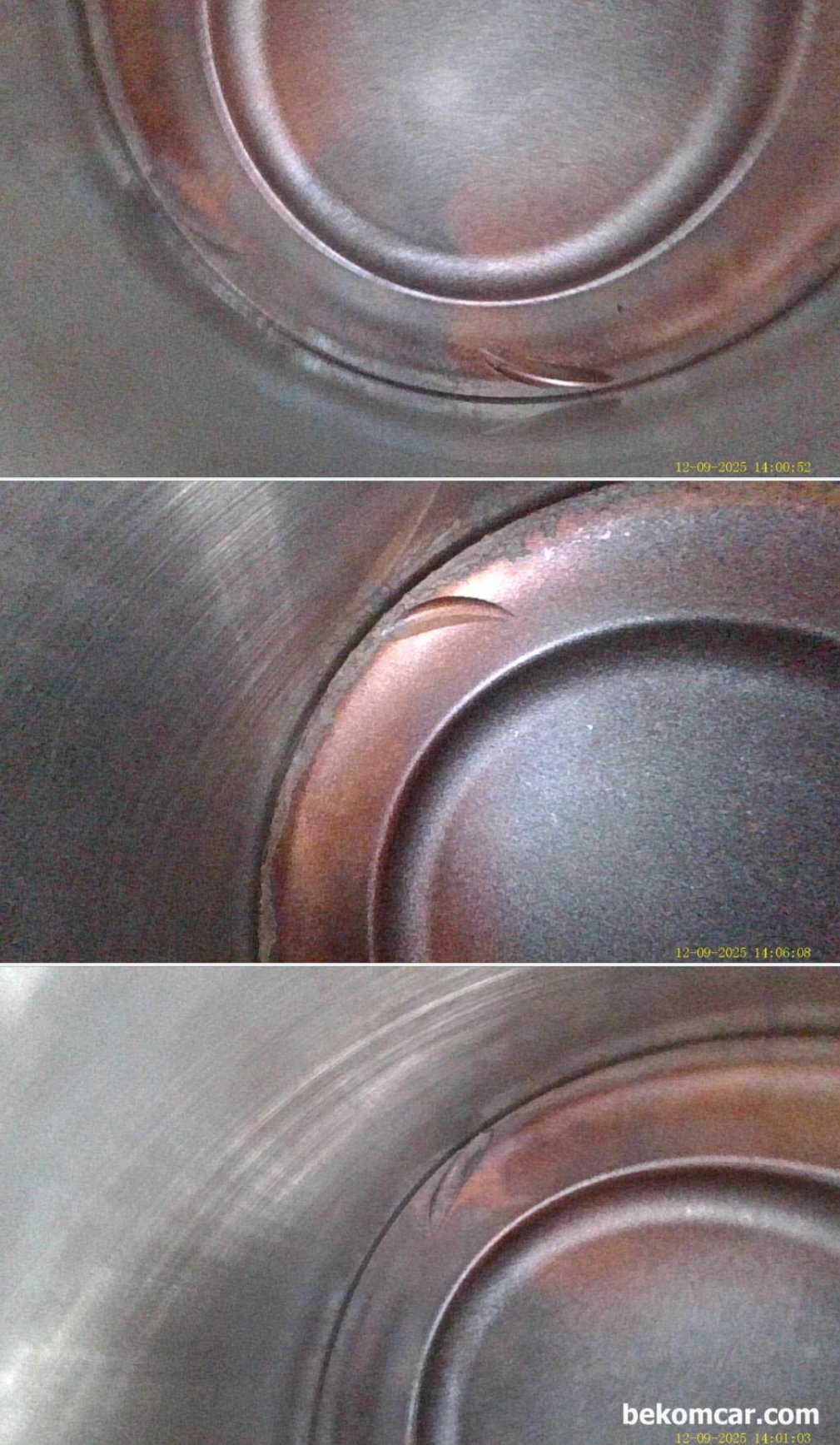 범생이 벤츠 2021년 W213 E350 KCAR 중고차 구매전 점검, 최종 구매로 이어짐, 벤츠 E350 2021 중고차 구매전 실린더 내시경 점검과정이다. 실린더 벽과 피스톤 헤드 부분의 사지이다. 터보 직분사 엔진이라고 믿기 힘들게 상태가 좋다. 그래서 혹시 헤드가스켓 누수로 인하여 고온 스팀 청소되어서 그런지 자세히 점검하였다. 다행히 헤드가스켓 누수는 없고 그냥 실린더가 깨끗한 것이다. 이렇게 카본없이 깨끗한 경우는 상당히 드물다.|贝科姆汽车 (bekomcar)