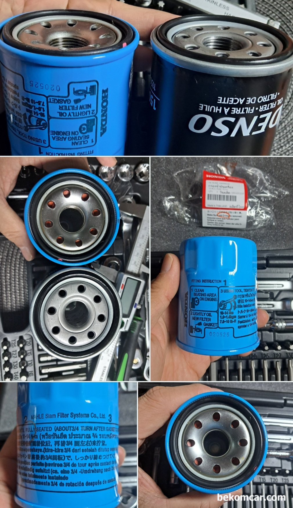 혼다자동차 및 렉서스 토요타 덴소 깡통 엔진오일 필터  비교자료, 혼다 엔진오일필터 에 적혀있는 사용법에 한글은 없다. 8개 언어가 표시되어 있고 토크는 10~14Nm 정도이다. 손으로 힘 껏 잠그는 정도면 충분한다.|베콤카 차량정밀진단