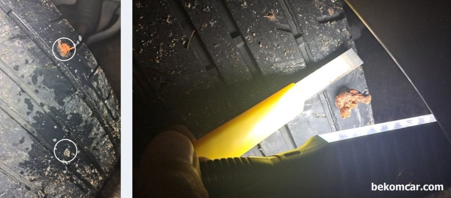 타이어 펑크, 때웠는데도 바람이 빠진다. 왜 일까?, 타이어 펑크, 때웠는데도 바람이 빠진다. 왜 일까? 전에 스크류 박혀 있는곳 옆에 또 스크류가 박혀있다. 타이어 공기주입구 쉬레이더밸브(구찌?)로 바람이 빠지기도 같이 체크해준다.|بيكومكار  (bekomcar)