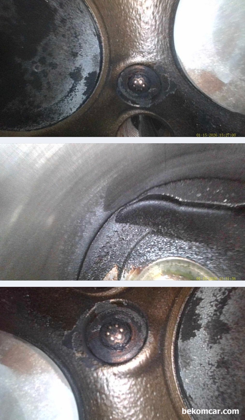 쉐보레 올 뉴 말리부 1.5T 에코텍 엔진, 냉간시 순간실화 증상 진단기록, 쉐보레 올 뉴 말리부 1.5T 에코텍 엔진, 약 14만키로 주행. 냉간시 실화증상 원인 점검 기록이다. 밸브쪽 내시경 검사결과 1번 ~ 4번 실린더에서 인젝터에 리크가 발견되지 않는다.  또한 냉각수 리크 역시 발견되지 않는다. 하지만 최종 결론은 정밀검사후 결론내리는것이 좋다. 아뭏든 실린더 내 액체는 a)엔진오일 b)냉가수 그리고 c)연료 이외는 없기 떄문이다.|bekomcar.com