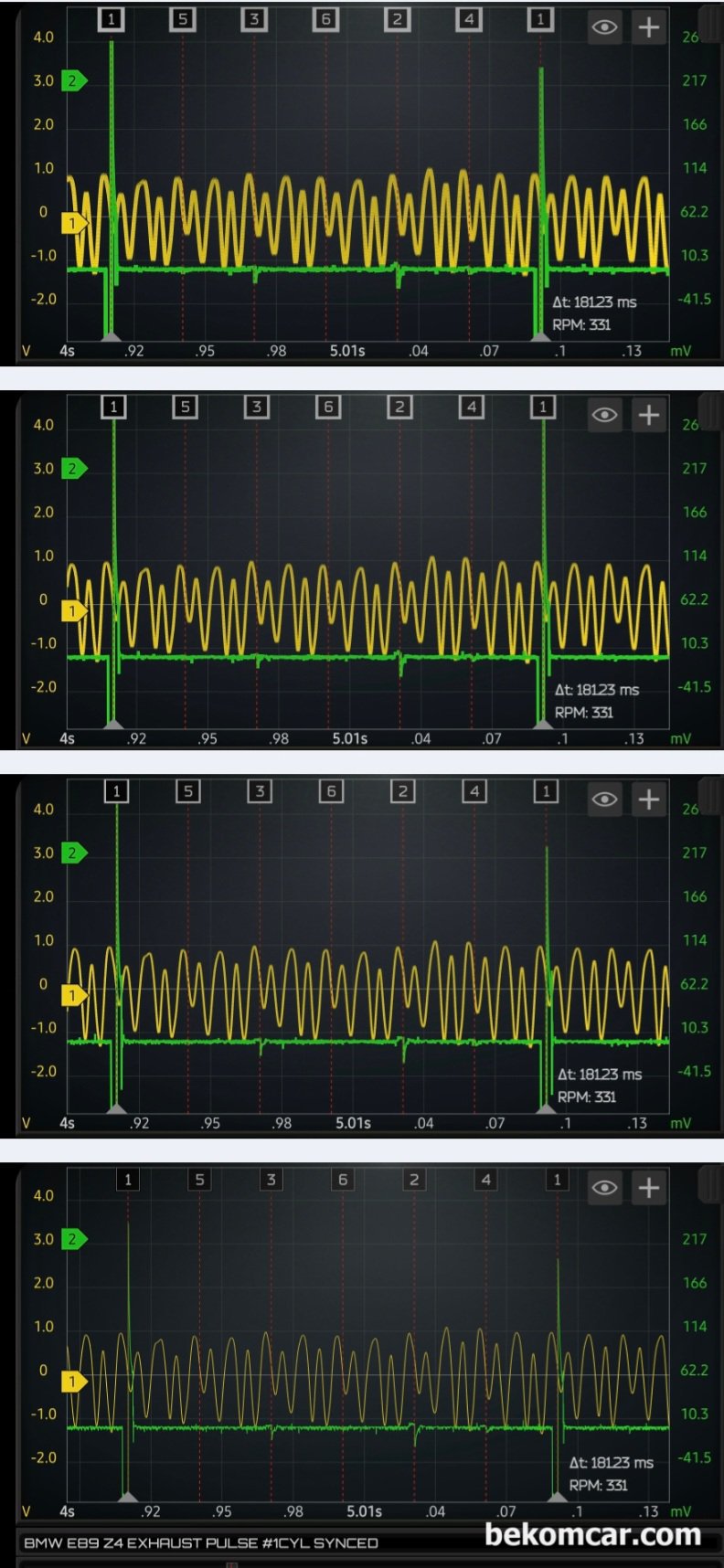 HS512Max 자동차전용 오실로스코프 파형두께 세팅하기, 순서대로 4dp 3dp 2dp 1dp 두께이다. HS512Max 자동차전용 오실로스코프는 사용자 편리성이 매우 좋다. 사용자별 환경에 맞게 파형 두께를 설정하면 된다.|بيكومكار  (bekomcar)
