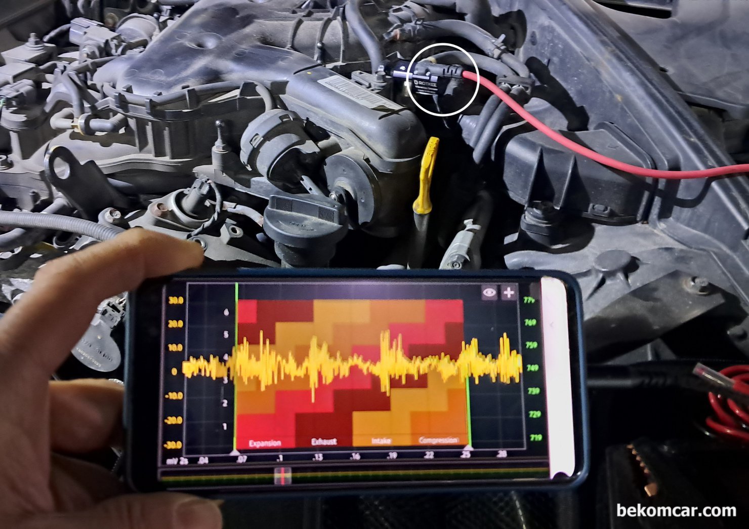 2019년 현대 G80 DH 3.3L GDI 공연비희박 P0171 진단기록, 2019년 현대 G80 DH 3.3L GDI 공연비희박 P0071 및 산소센서고장 P0036 진단기록. GDI 엔진의 인젝터는 접근성이 대체적으로 좋지 않다. 인렛 연료파이프 에서 인젝터가 열리때의 압력변화 및 연료유속 흐름 과 맥동을 측정하여 인젝터 카본막힘 & 분사량 상태 와 연료압력 상태를 분석하는 과정이다.|بيكومكار  (bekomcar)