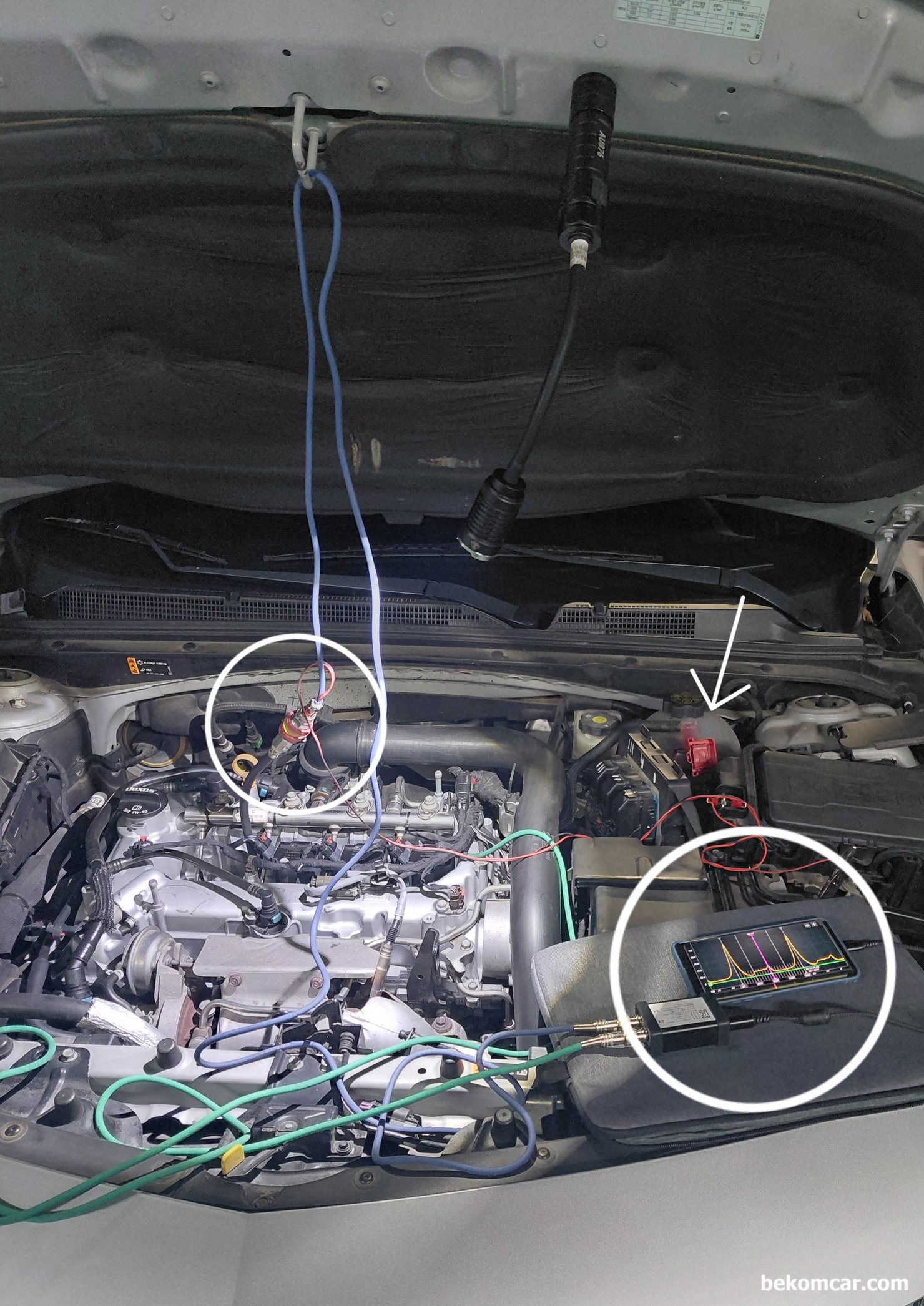 2017년 쉐보레 말리부 1.5T 실린더압축압력 측정환경, 2017년 쉐보레 말리부 1.5T 실린더압축압력 측정환경이다. PS16 & HS512Max 를 사용해서 압력파형을 측정한다.|بيكومكار  (bekomcar)