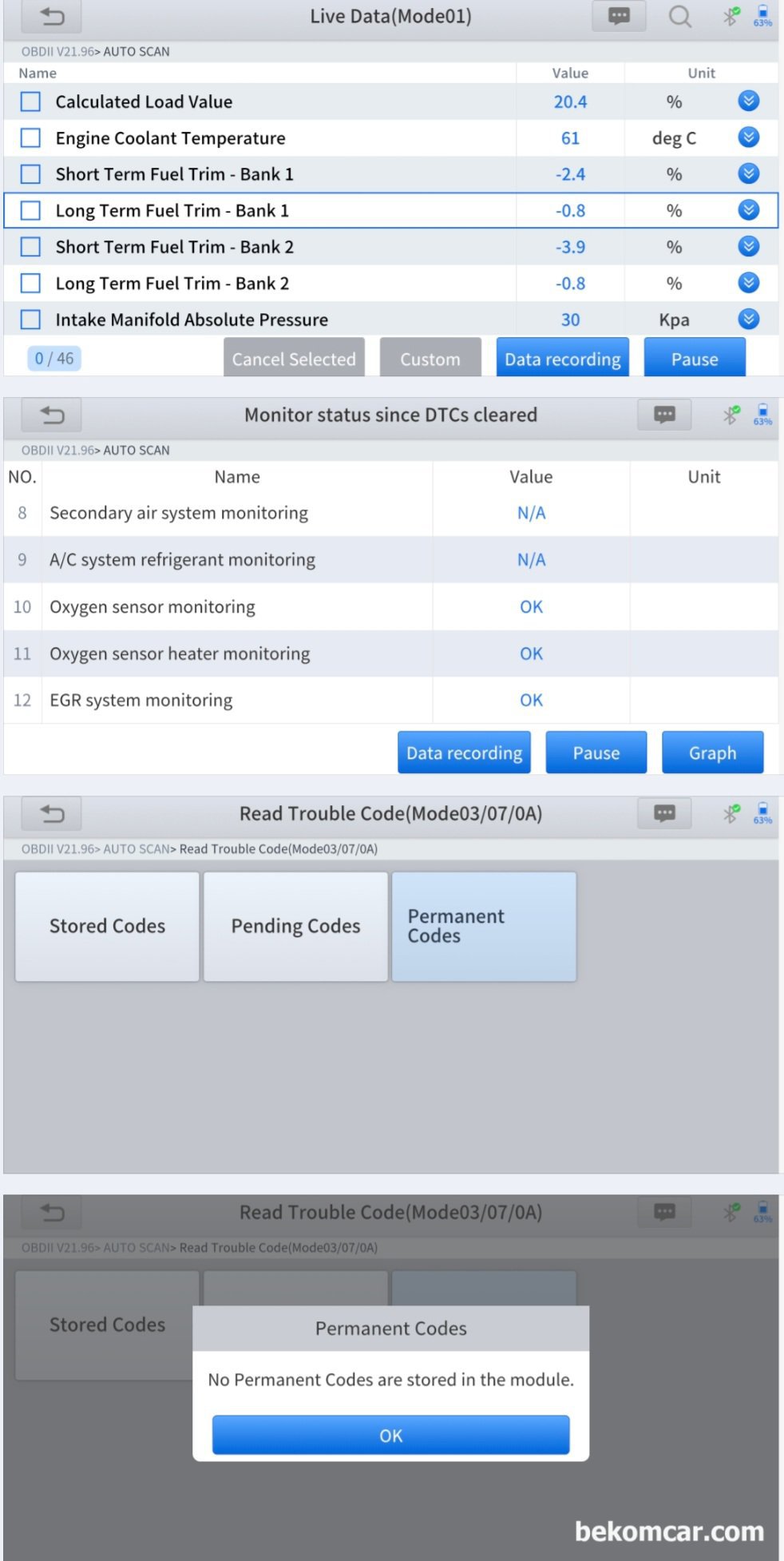 혼다 어코드 8세대 V6 3.5L 중고차 구매점검 기록, 진단기 및 하체등, 혼다 어코드 8세대 V6 3.5L 중고차 구매점검 기록중에서 실화관련 진단기 기록 이다.  실린더 1번부터 6번까지 실화가 없다. 다만 Total 실화에서는 3번과 5 번 그리고 6번 실린더에서 일부 실화 카운트가 측정되고 있다. 심각한것으 아니며 점화플러그 팁 부분 오염으로 인한것으로 추정된다.|贝科姆汽车 (bekomcar)