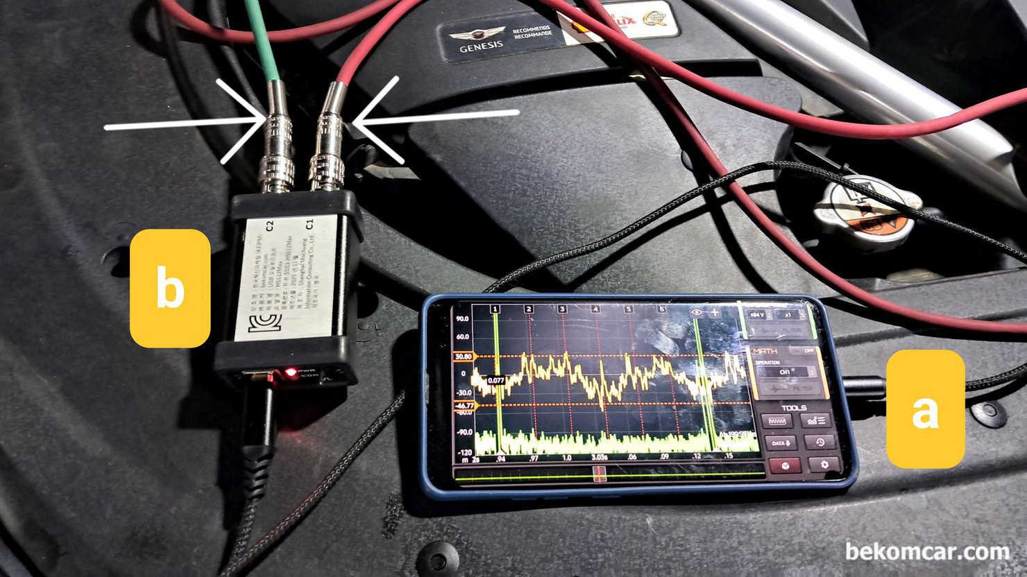 지프 랭글러 JEEP WRANGLER 실린더 실화 부조 진단 파형분석 사례, 마틴로렌 의 HS512Max 12Bit ADC 지원하는 자동차전용 오실로스코프 이다. 국내대리점으로, 베콤카에서 수입 공급해서 전국의 정비사에게 공급하고 있다.|베콤카 차량정밀진단