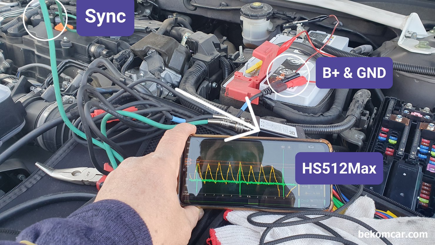 R/C 실린더압축압력 측정기록, 혼다 어코드 10세대 2018년 2.0T 엔진, 베콤카 진단차량은 혼다 어코드 2018년 2.0T 엔진 약 4만키로 주행했다. 오실로스코프는 MartinLoren.com 의 HS512Max 를 사용하였다. 베콤카에서 국내에 수입하여 공급하는 자동차전용 2채널 12Bit ADC 스코프이다. 정밀 파형분석 까지 가능한 정밀함을 제공하는 스코프이다. 파형이 엉망이다. 어떻게 진단을 해야 할까? 항상 데이터 신뢰도부터 확인하여야 한다.|ベコムカー (bekomcar)
