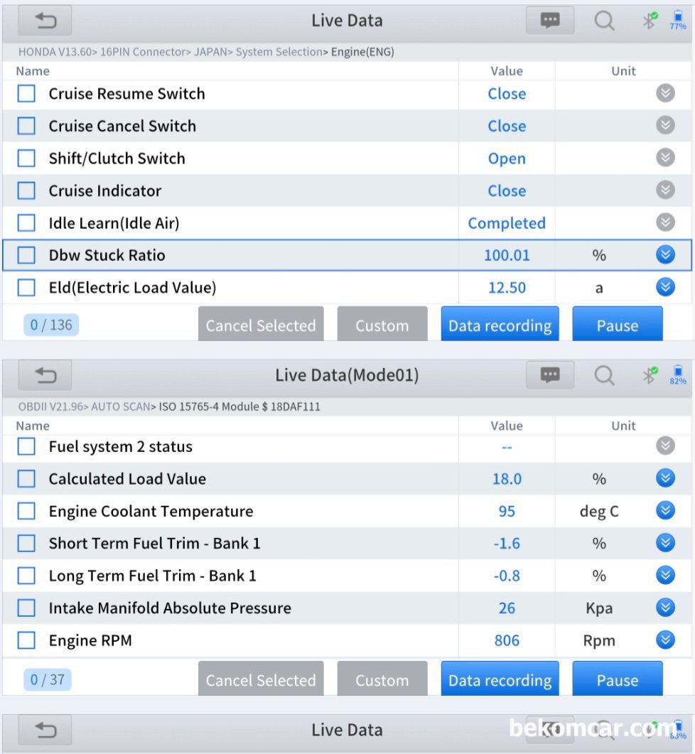 혼다 어코드 8세대 촉매효율저하 P0420 상태진단, 혼다 어코드 8세대 촉매효율저하 P0420 상태진단 기록이다. DBW 막힘이 100%인것 이외 엔진상태는 특이점이 없다.|بيكومكار  (bekomcar)