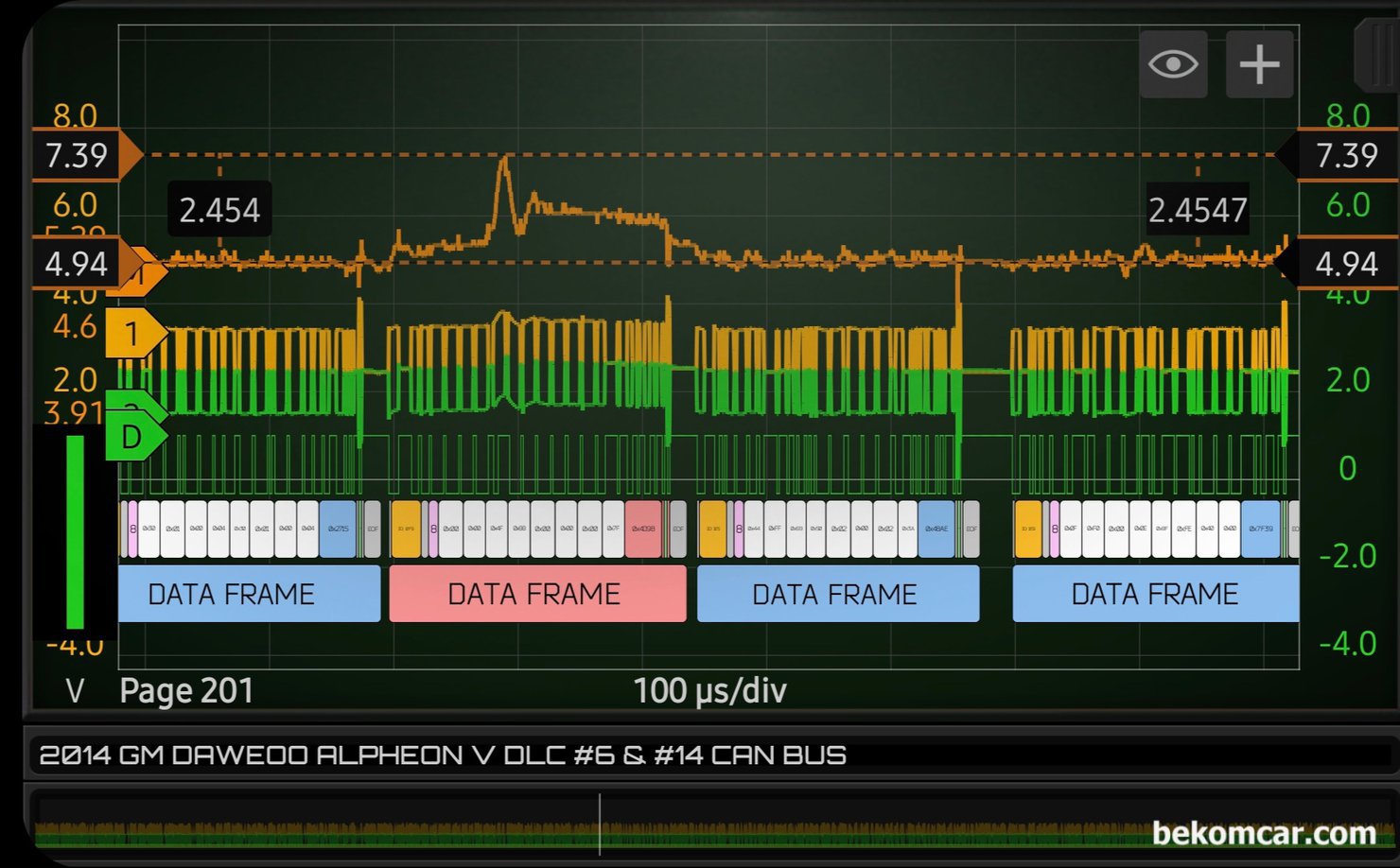 캔 통신이란? 그리고 파형 분석은 어떻게 하는가?, 캔 통신의 핵심 포인트는 2개 시그널 차이점 (Differential) 을 측정해서 최소. 최대 한계점 넘으면 에러로 하는 로직이다. 베콤카에서 수입하여 공급하는 HS512Max 스코프 기능중에서 캔 통신 디코딩 및 파형 수학채널 기능은 파형을 단순화 해서 분석을 쉽게 한다. 정비사 시간을 아껴주는 기능이다.|bekomcar.com