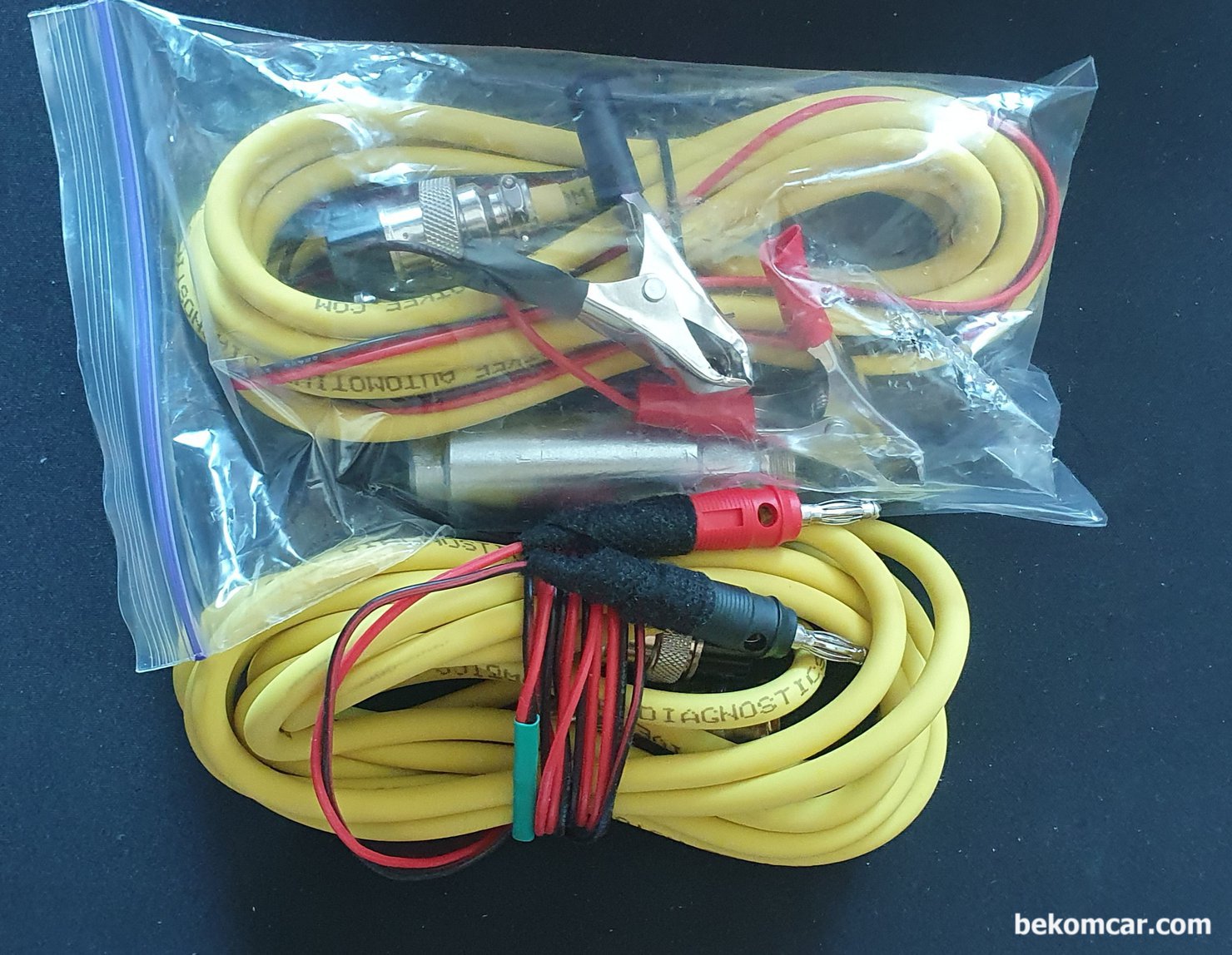 ROTKEE PS100 디젤엔진압축압력센서, 100Bar (순간 150Bar) 압력지원, 아래는 베콤카에서 사용하는 전원공급 및 BNC케이블로, 집게 모양을 4mm 바나나로 개조하였다. 접촉이 잘 되게 납땜을 잘 해야 한다. 실제 사용해보면 4mm 가 호환성이 좋아서 편리하고 집게는 선이 꼬이는경우가 많아서 4mm로 개조했다. 상당히 좋다. 외부 전원을 사용해도 되고 배터리 사용해도 된다. 각자 편리하게 사용하면 된다.|bekomcar.com