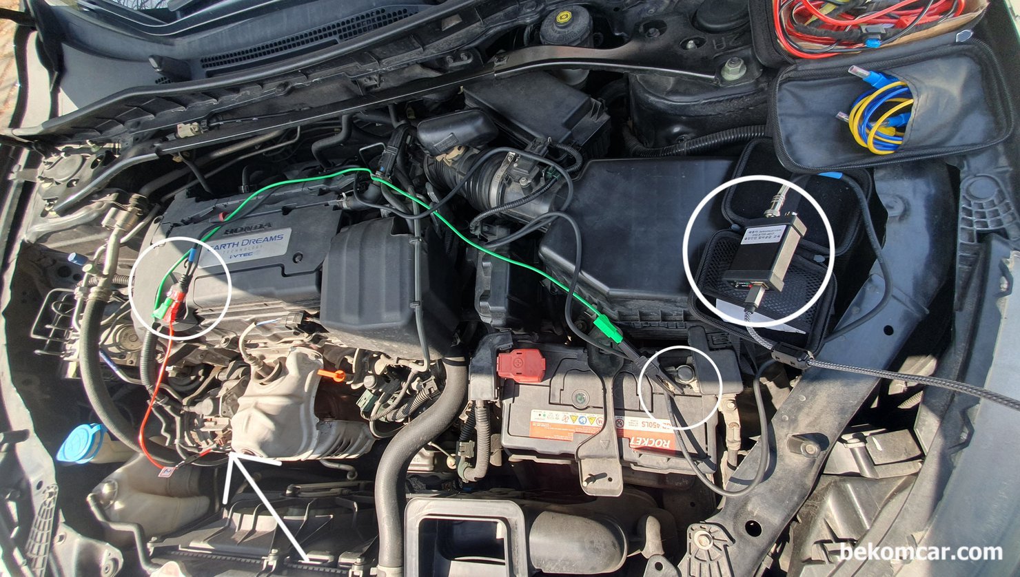 혼다 어코드 9세대 2.4L 린버스 통신 파형 및 알터네이터 제어상태 점검, 혼다 어코드 9세대 2.4L 린버스 통신 파형 및 알터네이터 제어상태 점검 기록이다. 오실로스코프 (HS512Max) 와 ROTKEE BNC 케이블 사용했다.  알터네이터 제어선 1개가 있고 여기에 탐침하고 배터리 마이너스에 접지를 해 준다. 꼭 접지하여야 파형이 노이즈 없이 제대로 측정된다.|贝科姆汽车 (bekomcar)