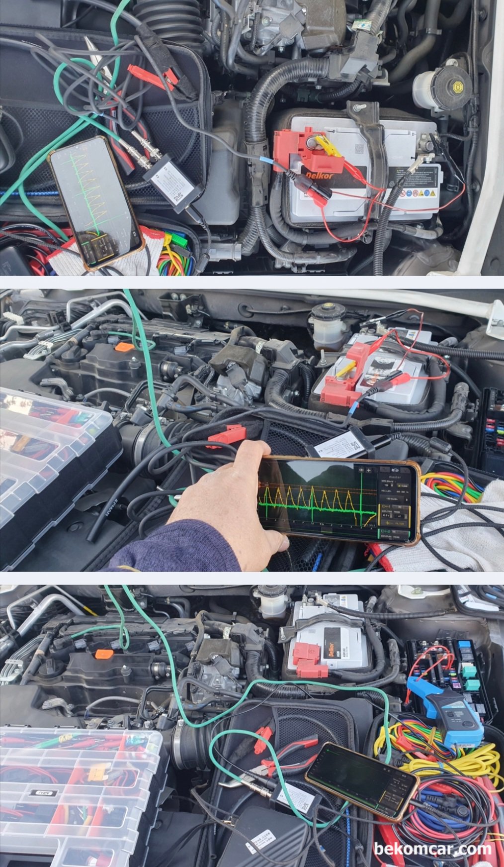 정비사로 기분이 좋을때, 정확한 진단을 통하여 고객 스트레스 가 사라질때, 혼다 어코드 10세대, 약 7년정도 시동지연, 베콤카 정밀 진단 과정이다. HS512Max 오실로스코프, ROTKEE PS16 실린더압축압력센서 및 각종 내시경등 장비를 이용하여 데이터를 수집하여 시동지연 원인을 찾아내는 과정이다.|贝科姆汽车 (bekomcar)