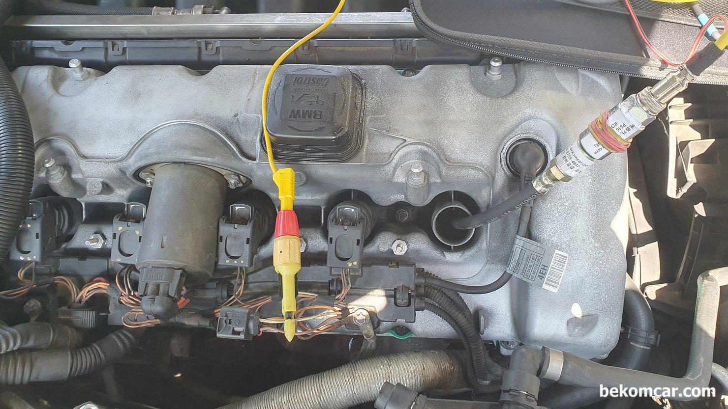 BMW 525i E60 시동꺼짐 실린더압축압력센서 파형 분석기록, BMW 525i E60 시동꺼짐 실린더압축압력센서 파형 측정 환경중에서 점화채널 연결 (#1번 실린더 점화코일) 과 실린더압력센서 (In Cylinder Pressure Transducer) 는 #1번 실린더에 설치하였다.|بيكومكار  (bekomcar)