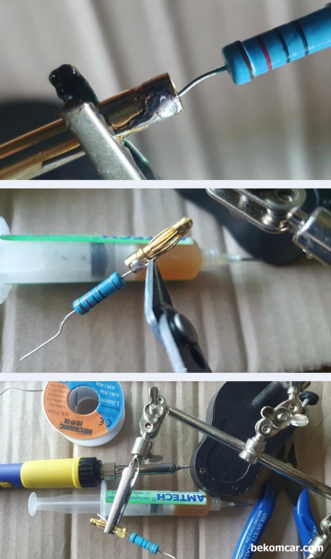 캔통신 부하전압강하 교육용 회로구성 특공 만들기 기록, 캔 통신저항 120옴 을 이용하여 손상없이 쉽게 사용가능하게 4mm 연결대 추가해준다. 부하전압강하 교육용 회로구성 에 필요하다.|ベコムカー (bekomcar)