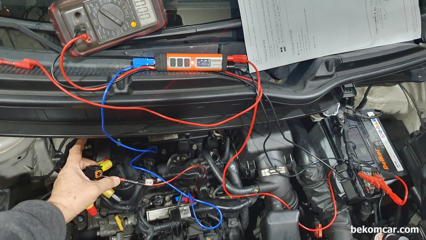 기아자동차 레이 산소센서 P0134 진단 기록, 기아자동차 레이 산소센서 P0134. 산소센서 자체보다 하네스에서 전압강하가 있거나 ECM 그라운드 배선에 점검이 필요한 것으로 진단 되었다. 사용된 ROTKEE 엑사팬은 휴대성 좋은 회로점검 측정 장비이다.|ベコムカー (bekomcar)