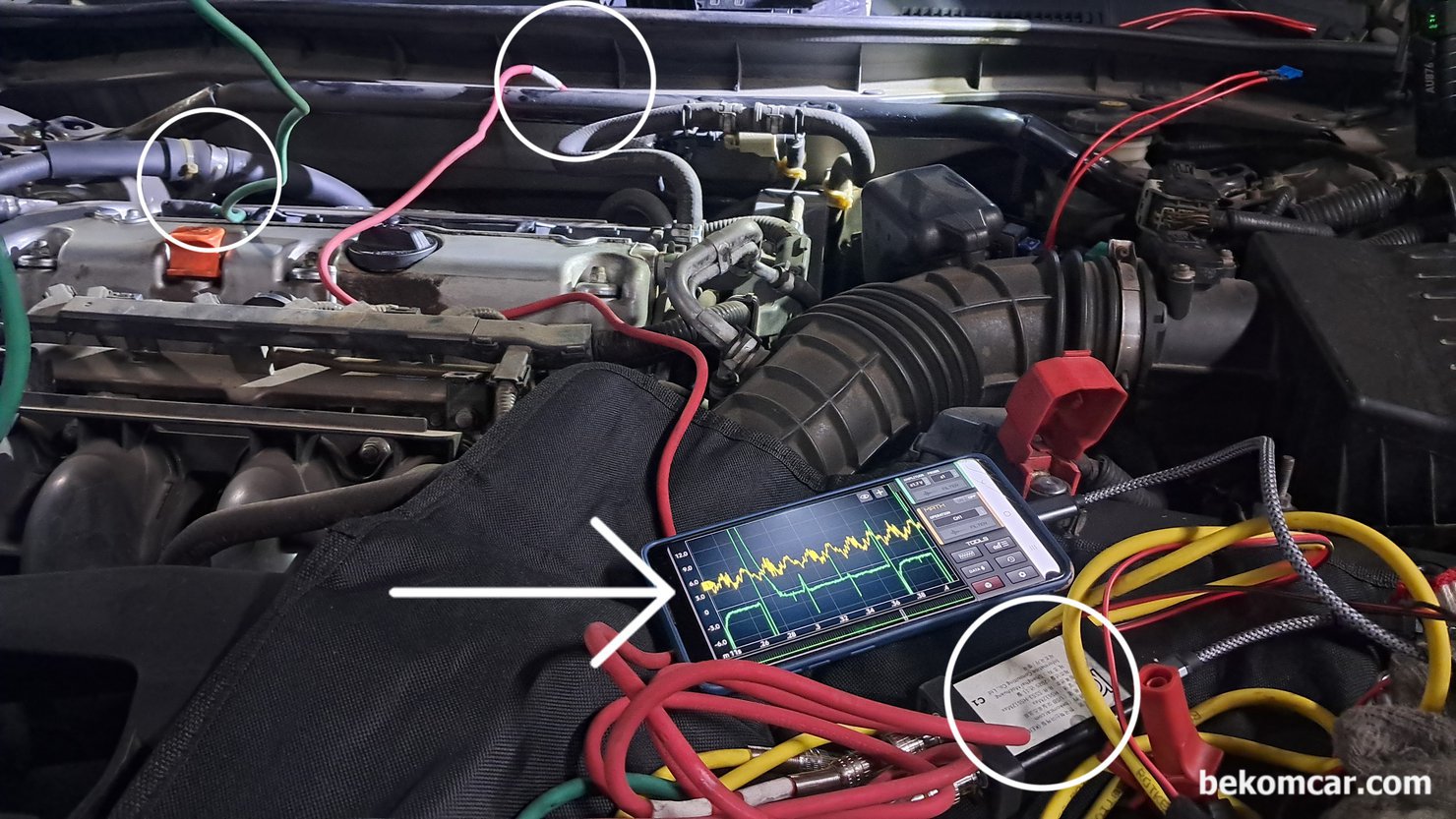 인젝터 분사량 파형분석 기록, 2011년 혼다 어코드 8세대 2.4L 중고차구매 점검, 인젝터 분사량 파형분석 기록, 2011년 혼다 어코드 8세대 2.4L 중고차구매 점검 과정이다. 오실로스코프는 HS512Max 를 사용하였고, ROTKEE의 인젝터 진동센서를 사용했다. 그리고 싱크채널 에는 역시 ROTKEE의 LX1 점화로드 를 사용했다. HS512Max 와 ROTKEE 제품은 베콤카에서 국내대리점으로 수입하여 정비사에게 공급하고 있다.|bekomcar.com