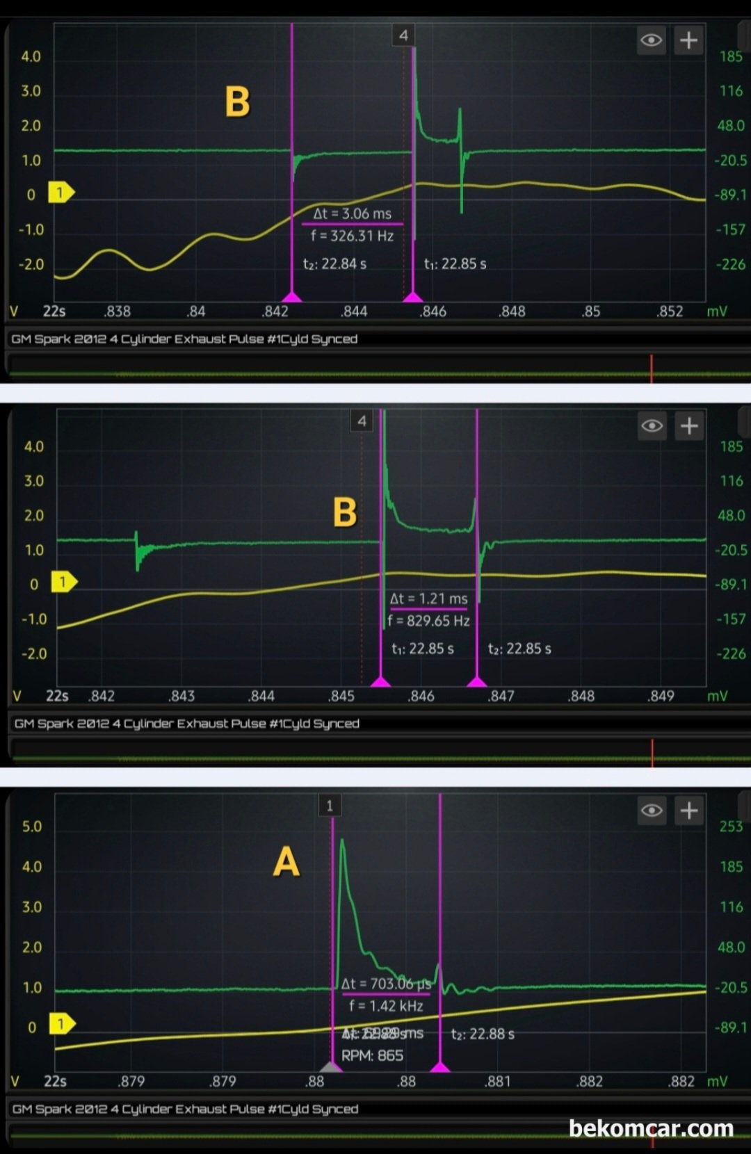 GM대우 2012년 스파크 냉간시 부조 기본진단, 배기 및 점화파형, |贝科姆汽车 (bekomcar)