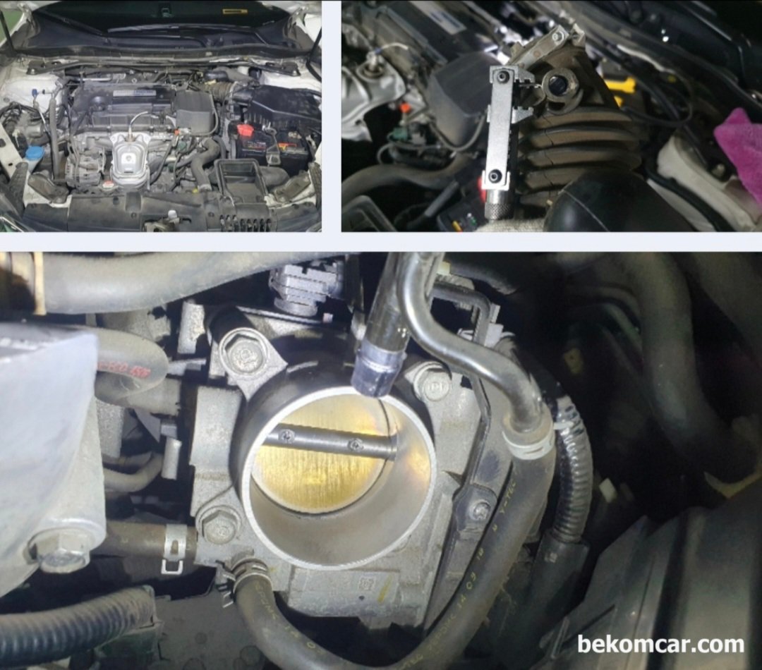 혼다어코드 2015 'P2101 ETCS 쓰로틀바디 제어시스템 기능불량' 진단 및 정비사례, 혼다어코드 2015, 'P2101 ETCS 쓰로틀바디 제어시스템 기능불량' 고장코드 관련 쓰로틀바디 크리닝 과정이다. 에어호스 클램프 하나는 쉽게 찢어지기 때문에 주의해서 탈거한다. 베콤카는 클램프 특수 공구를 사용한다.|ベコムカー (bekomcar)