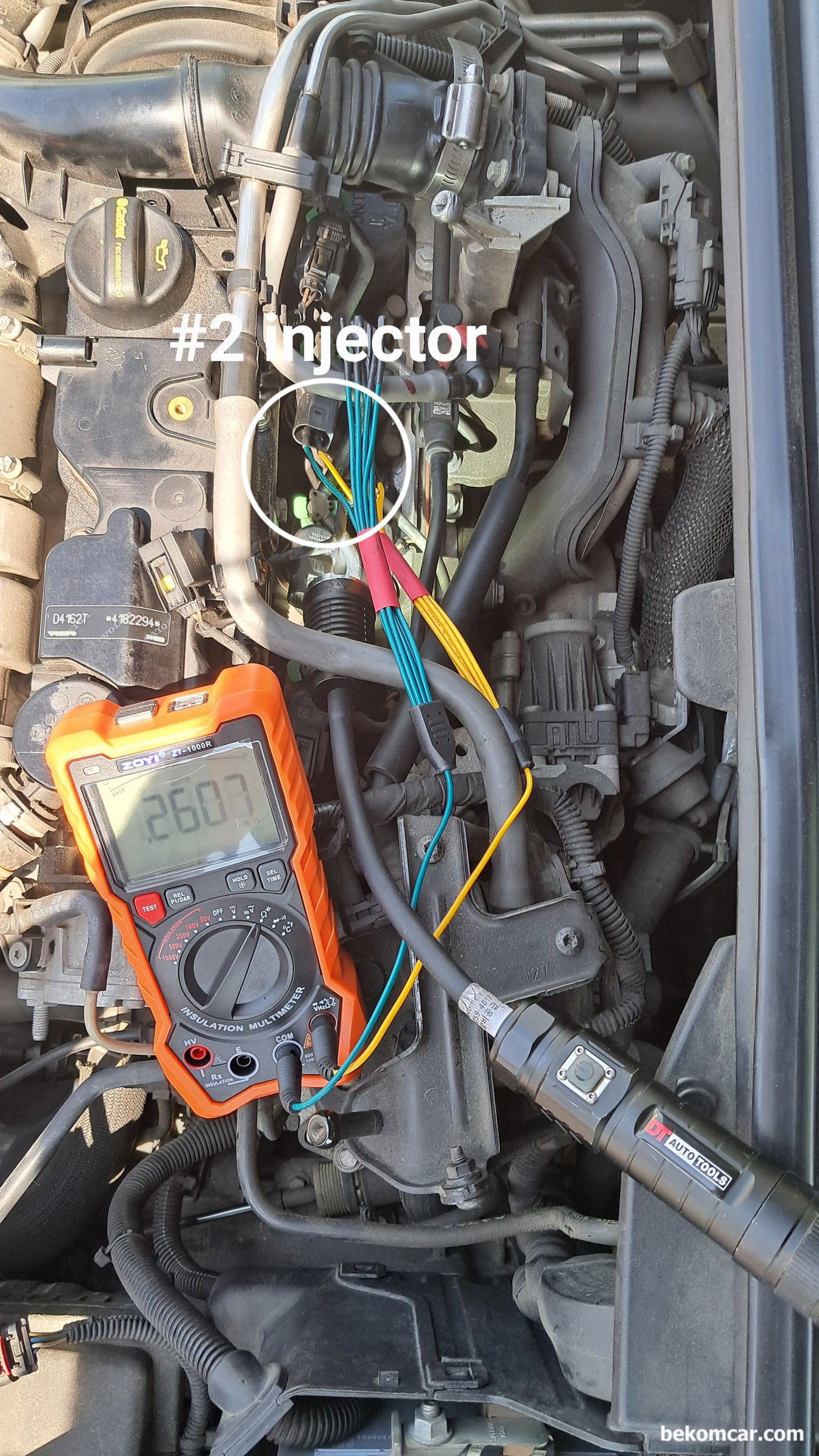 메뉴얼의 중요성, Volvo S80 P3 D2 (1.6디젤, D4162T), Volvo S80 P3 D2 (1.6디젤, D4162T) 인젝터 저항측정시 약 0.238 ~ 0.260MΩ 이 측정되고 있다. 측정전에는 #3번 인젝터 단락으로 예상했지만 실제 인젝터 저항을 측정하니 4개 인젝터 모두 다 비슷한 약 0.240MΩ 정도로 측정된다. 인젝터 단락등 상태는 아닌것으로 진단한다.|ベコムカー (bekomcar)