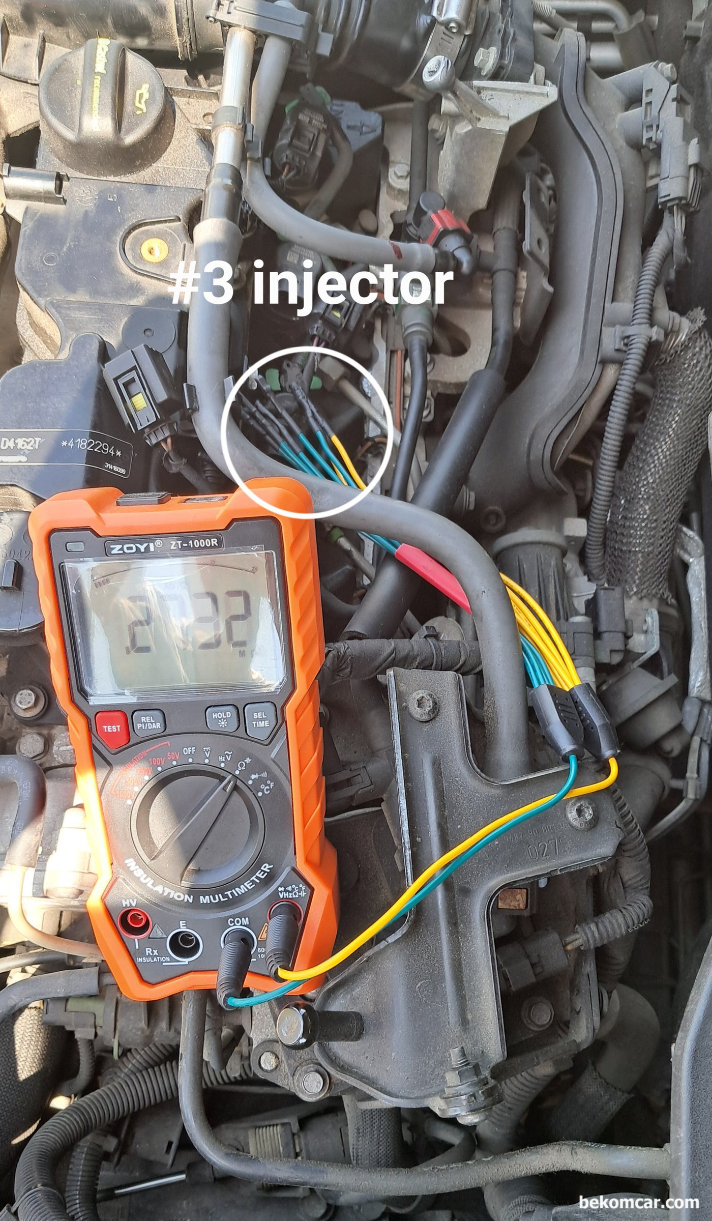 메뉴얼의 중요성, Volvo S80 P3 D2 (1.6디젤, D4162T), 인젝터 저항값, Volvo S80 P3 D2 (1.6디젤, D4162T) #3번 인젝터 저항 측정이다. 약 0.2732M옴 이 측정된다.|베콤카 차량정밀진단