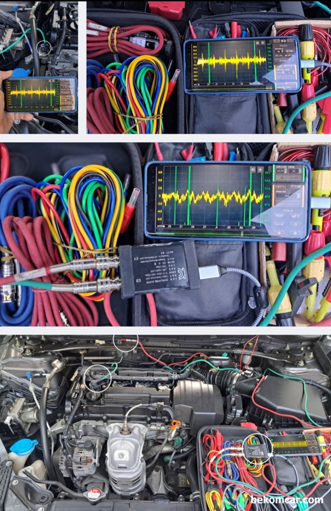 혼다 어코드9세대 다양한 진단방법 및 신제품 실험결과 기록, 혼다 어코드 9세대 2.4L DOHC 엔진, ROTKEE VS센서는 파이프를 통과하는 연료유속의 진동을 감지하여 실린더별 인젝터 분사량등 을 측정하는 방법론이다. 매우 정확하다. 그 외도 많은 다양한 측정장비 와 센서를 이용하여 차량진단을 한다.|bekomcar.com