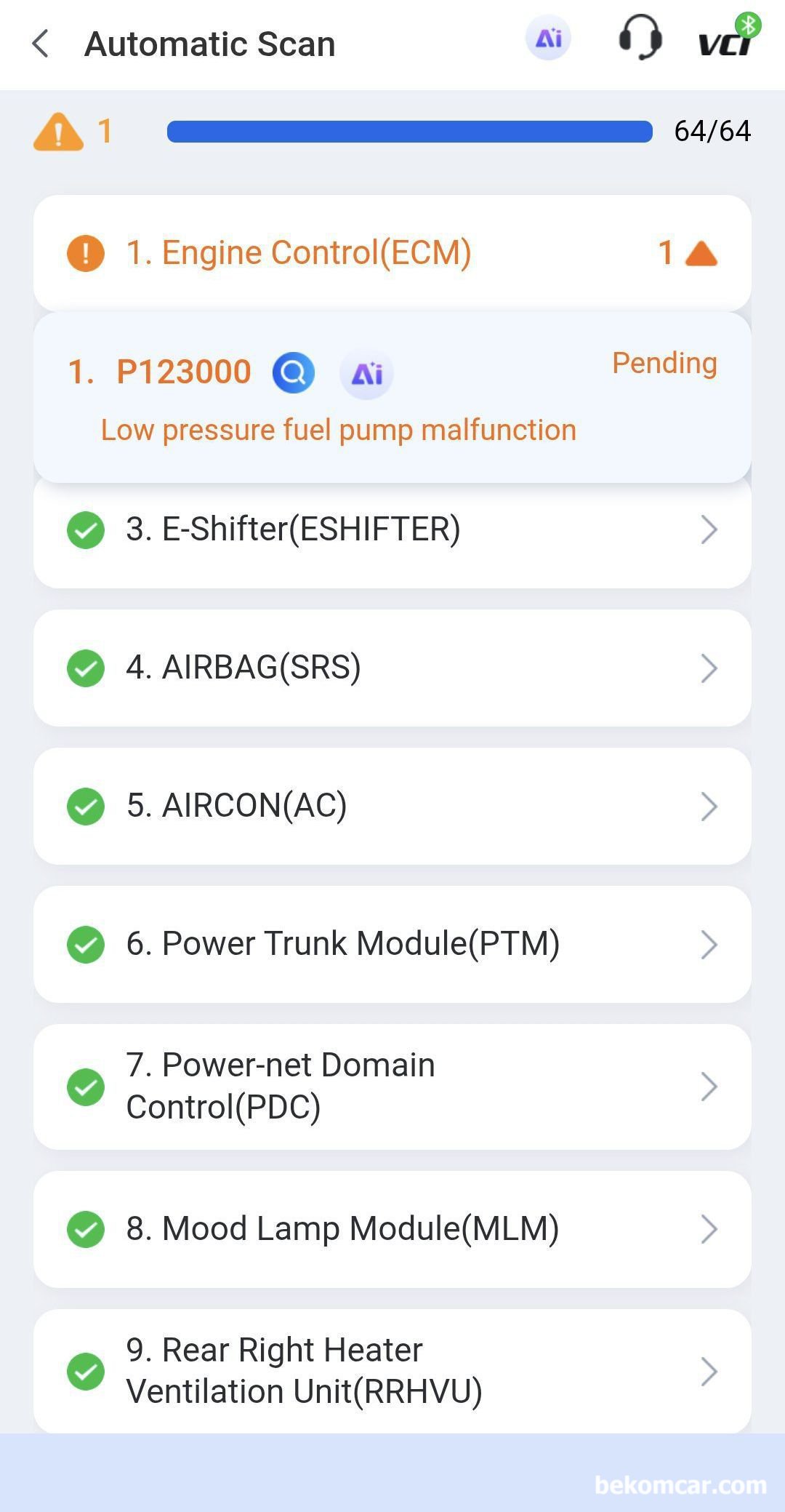 현대자동차 그랜저 2023년 LPG 차량 주행중 시동꺼짐, 저압펌프 고장코드 'P123000', 스캐너 진단시 저압펌프 고장코드 'P123000 Fuel Pump Malfunction / Low-Pressure Fuel Pump Circuit Malfunction' 가 스캔된다. 간단 진단 차량은 현대자동차 그랜저 2023년 LPG 차량 이다.|贝科姆汽车 (bekomcar)